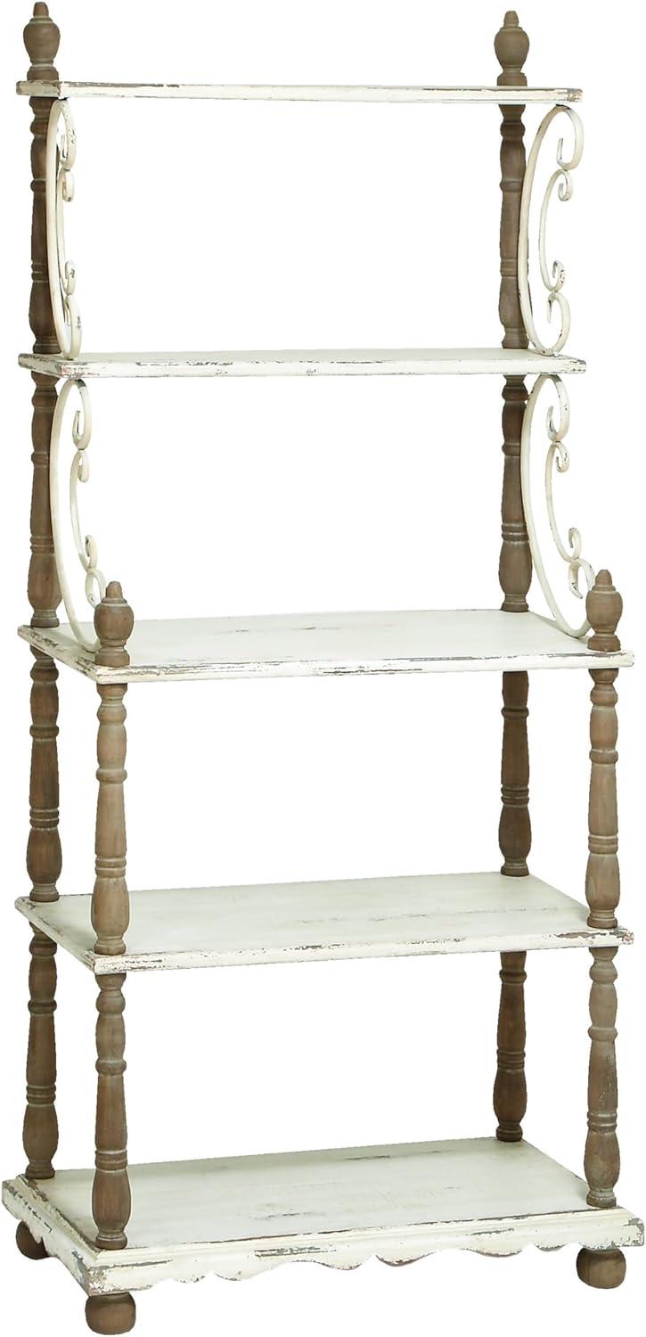 75" x 32" Farmhouse Wood Shelving Unit Off White - Olivia & May: 5-Tier Storage Bookcase
