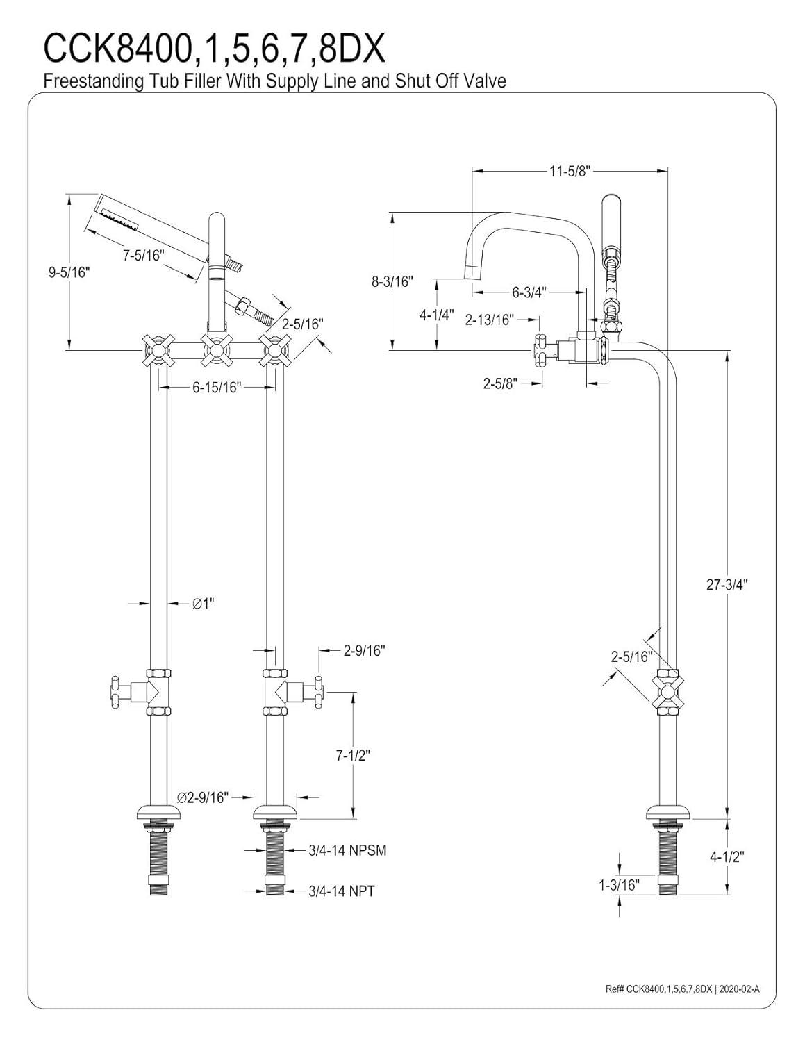 Kingston Brass Concord Freestanding Tub Faucet with Supply Line and Stop Valve