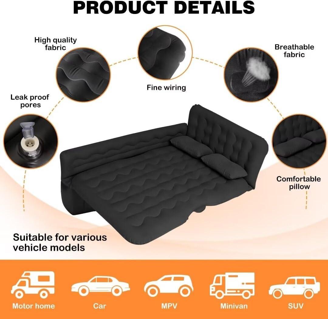 Black Inflatable Car Camping Air Mattress with Pump