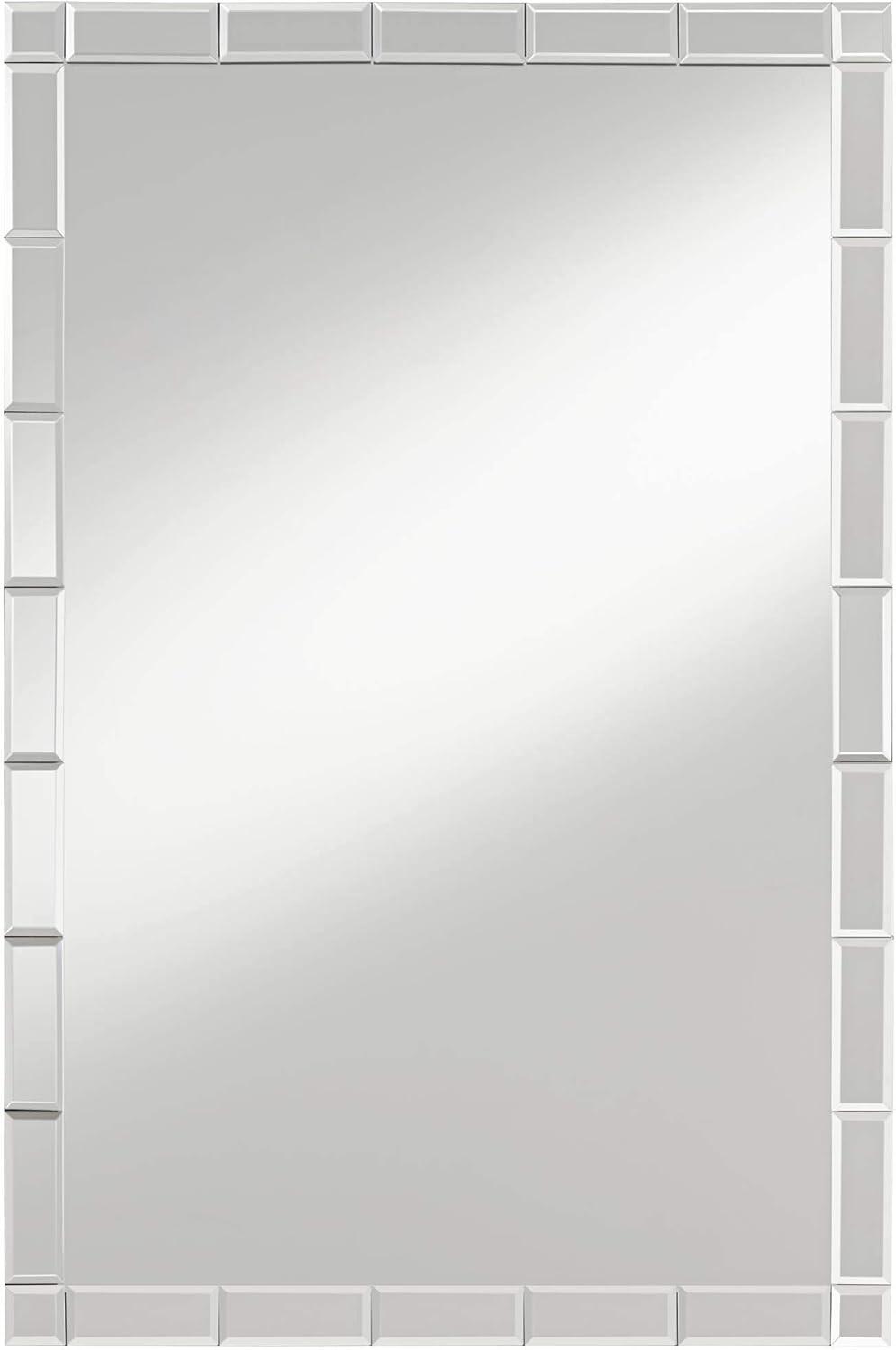 Contemporary Tiled Edge Vanity Wall Mirror with Beveled Glass