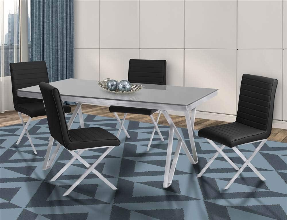 Armen Living Tempe Contemporary Dining Chair in Gray Faux Leather with Brushed Stainless Steel Finish - Set of 2