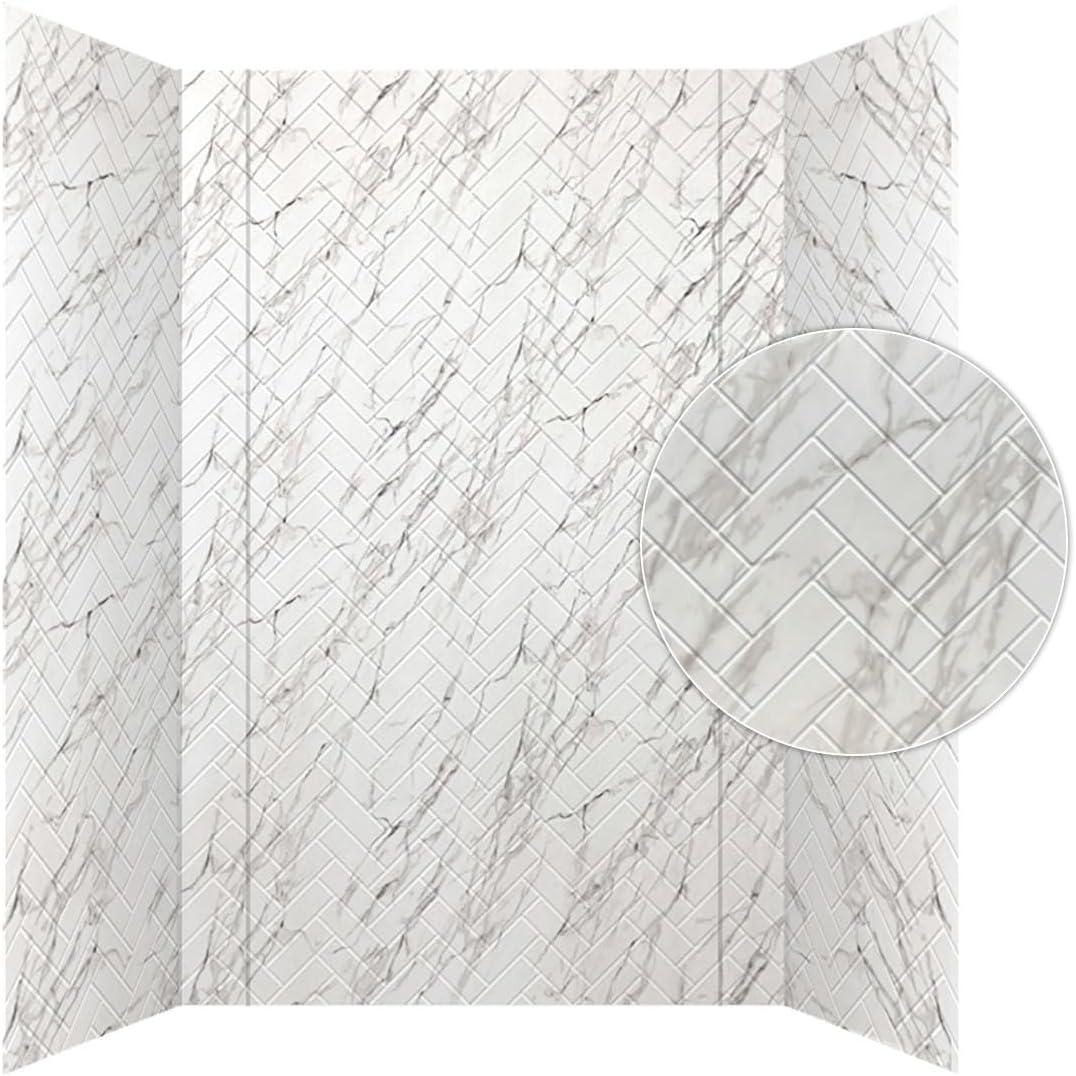 Marble Herringbone Tile PVC Tub and Shower Wall Panels