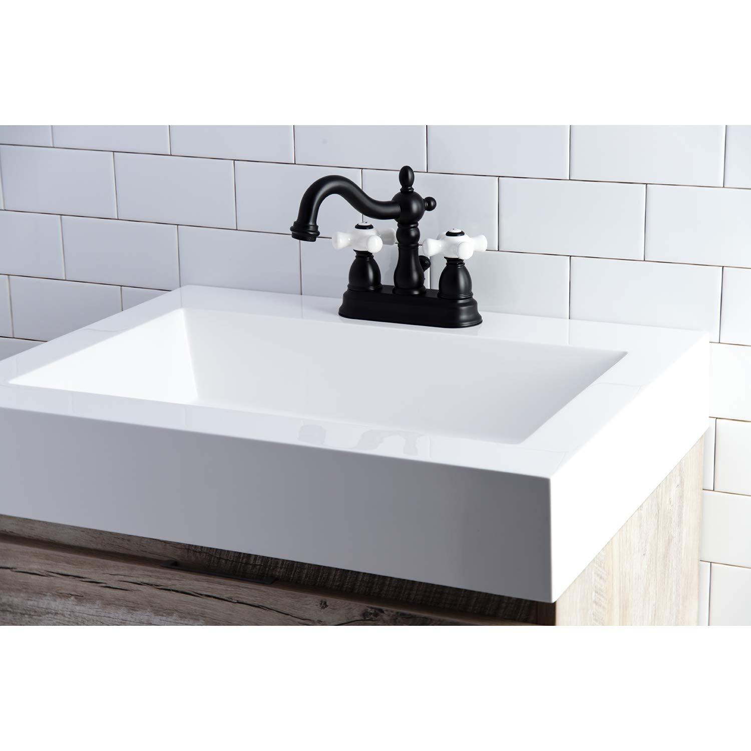 Kingston Brass Heritage Two-Handle 3-Hole Deck Mount 4" Centerset Bathroom Faucet with Plastic Pop-Up