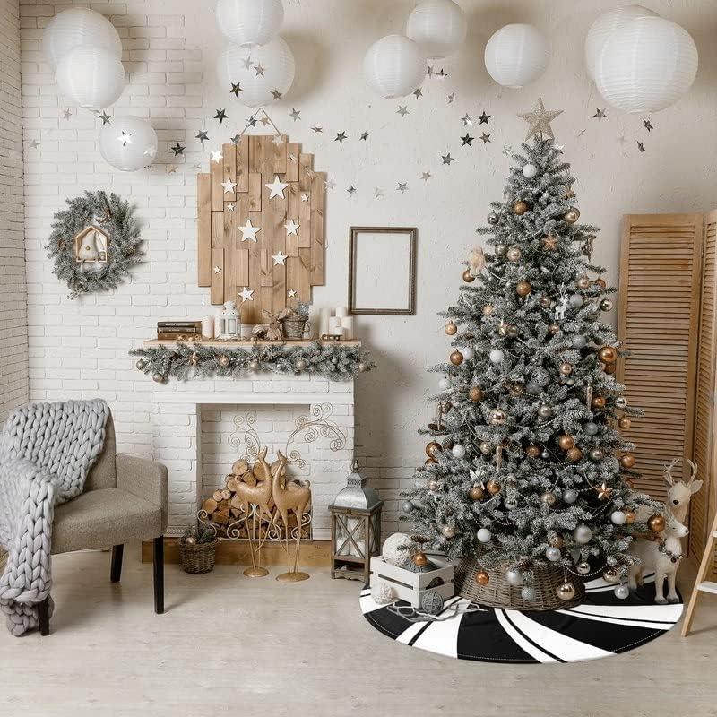 36 Inch Black and White Swirl Polyester Christmas Tree Skirt