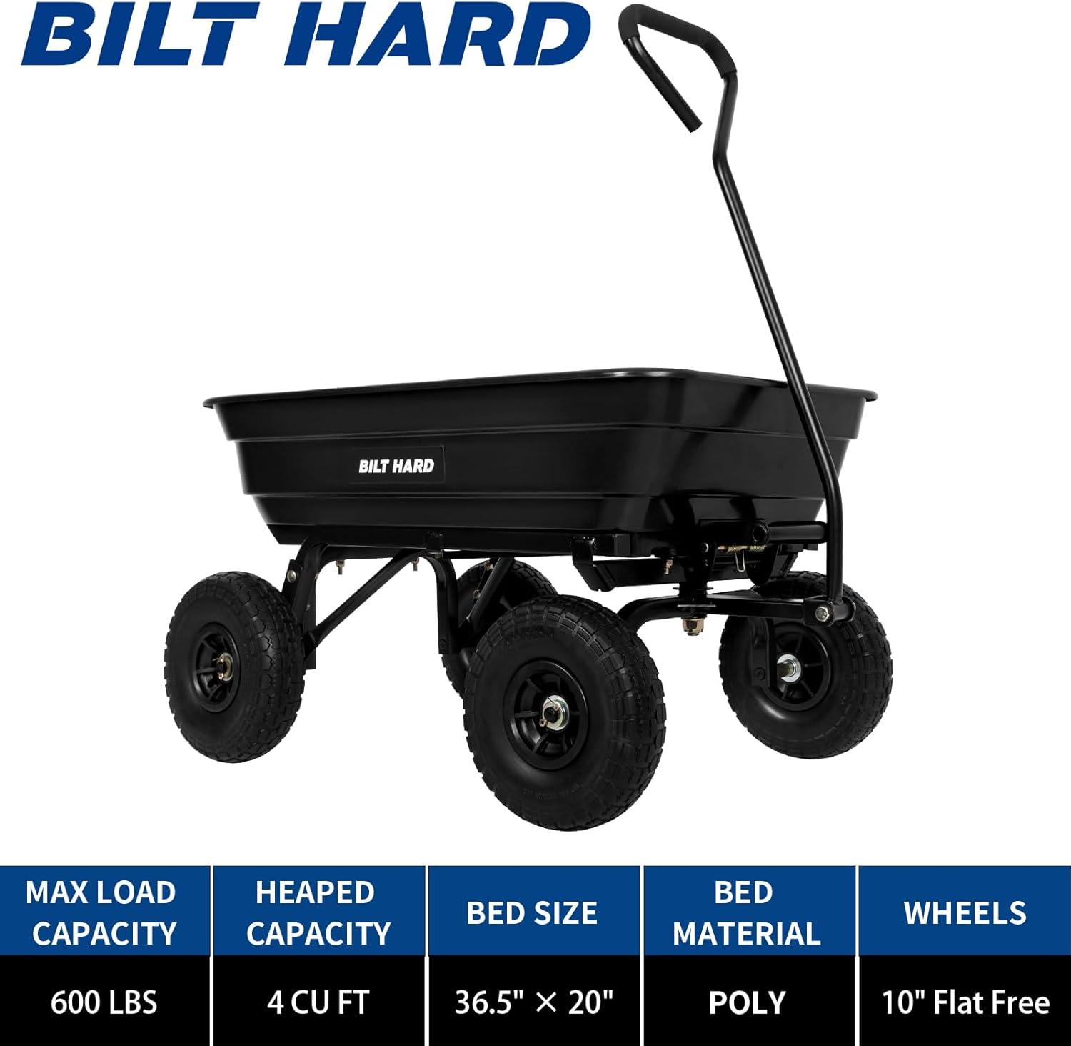Black Heavy-Duty Poly Garden Dump Cart with No-Flat Tires