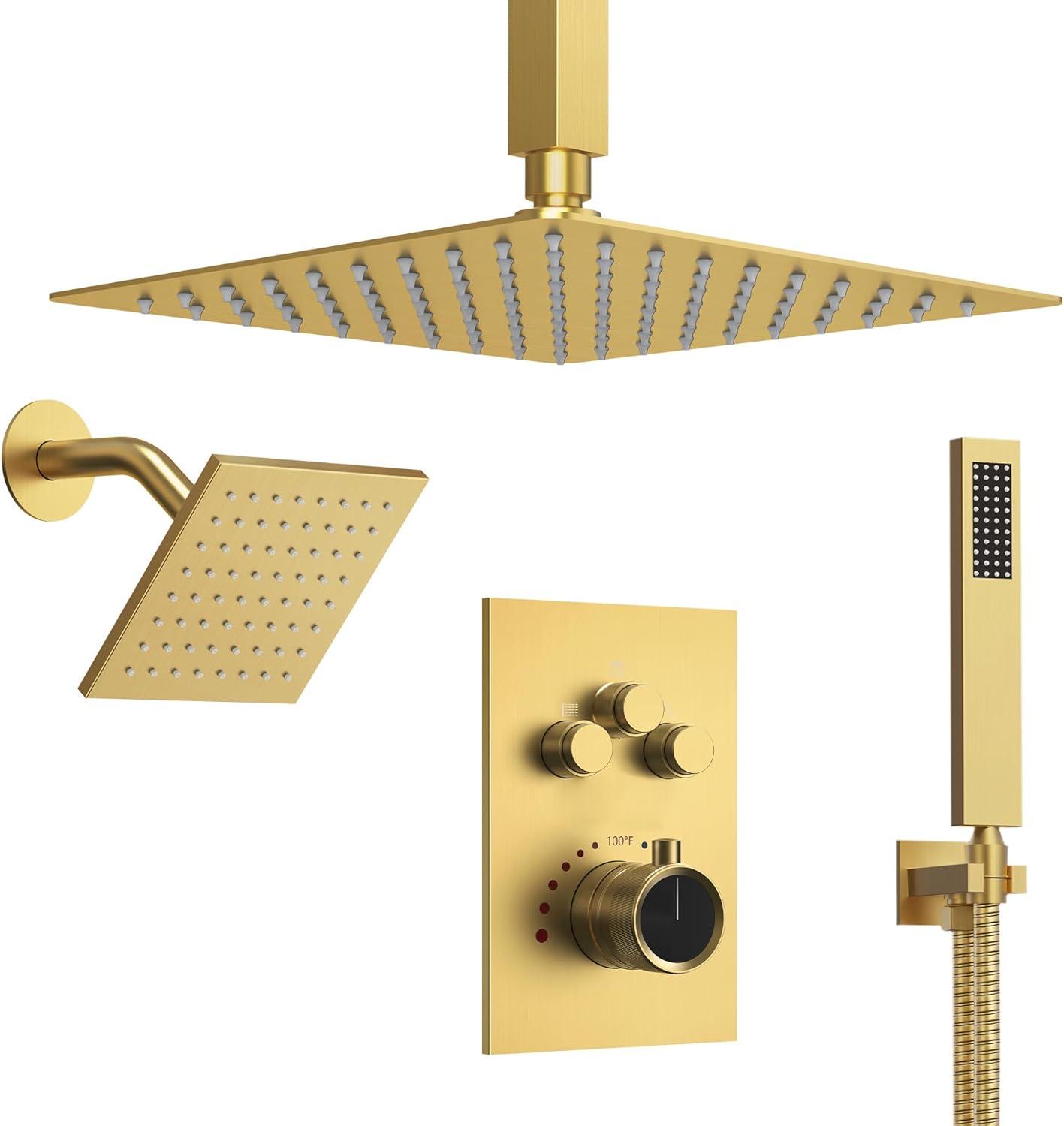 Pressure Balancing Shower Faucet 12" High-Pressure Dual Showerheads with LCD Display