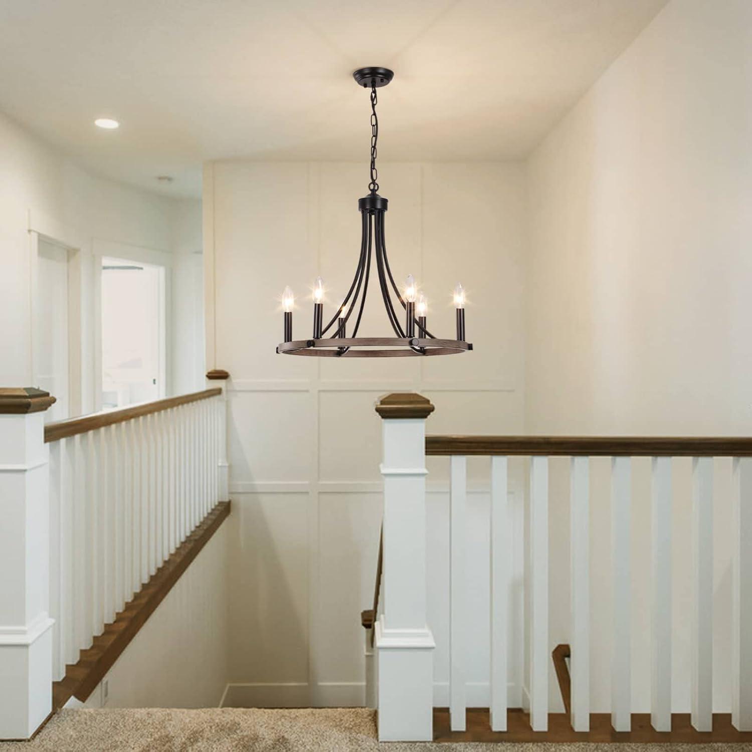 4-Light Black Modern Adjustable Height Light Fixture Wagon Wheel Chandelier