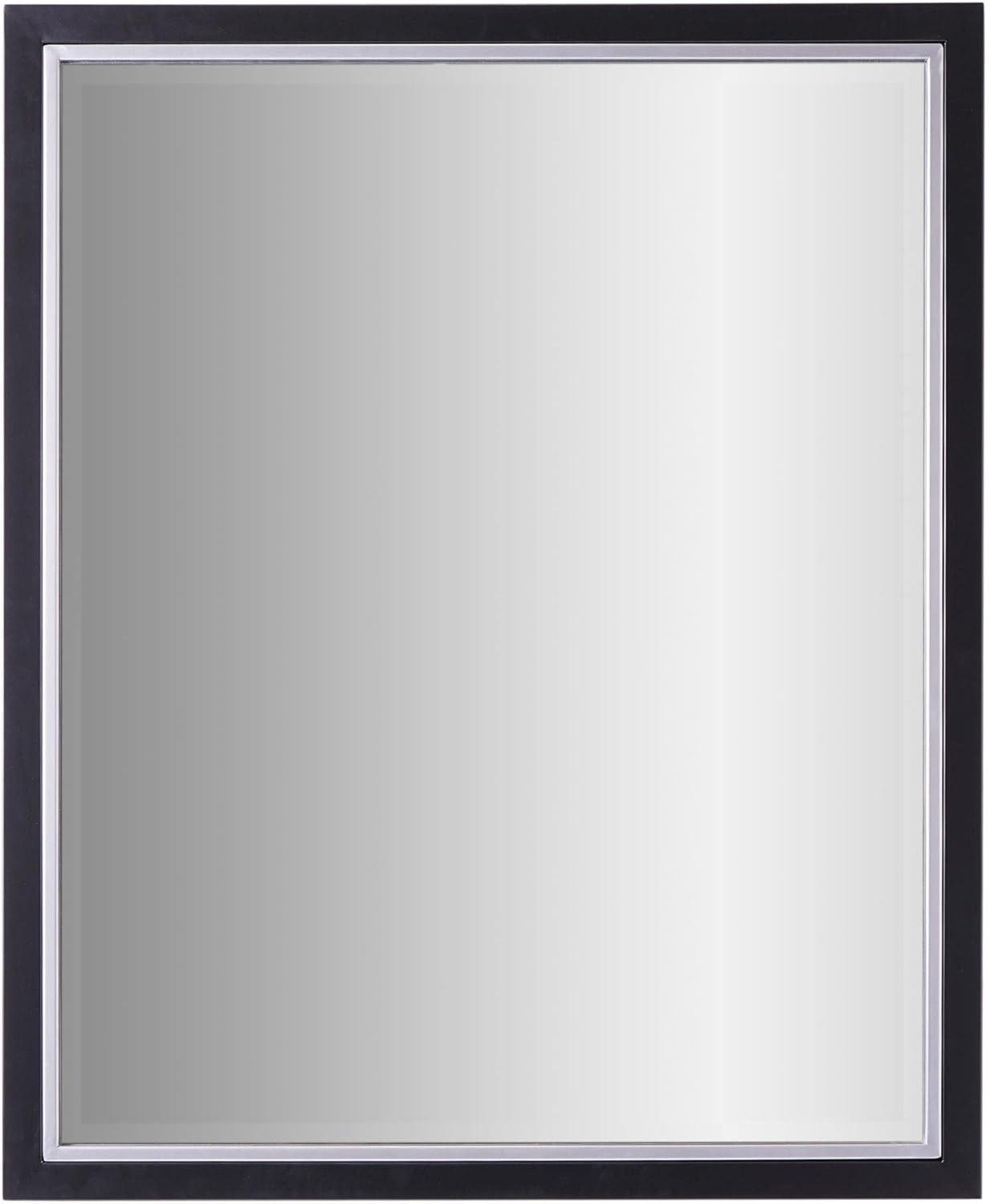 Head West Beveled Edge Rectangle Wall Mirror with Brushed Chrome and Black Metal Frame for Home Interior Accent 24" x 30"