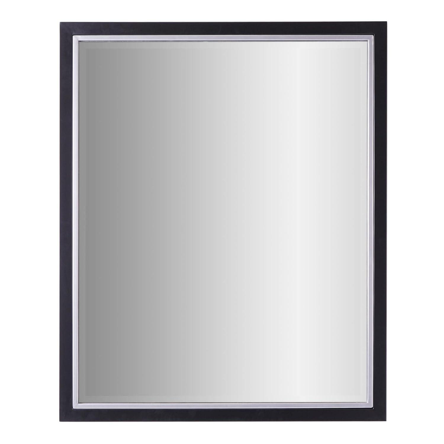 Head West Beveled Edge Rectangle Wall Mirror with Brushed Chrome and Black Metal Frame for Home Interior Accent 24" x 30"