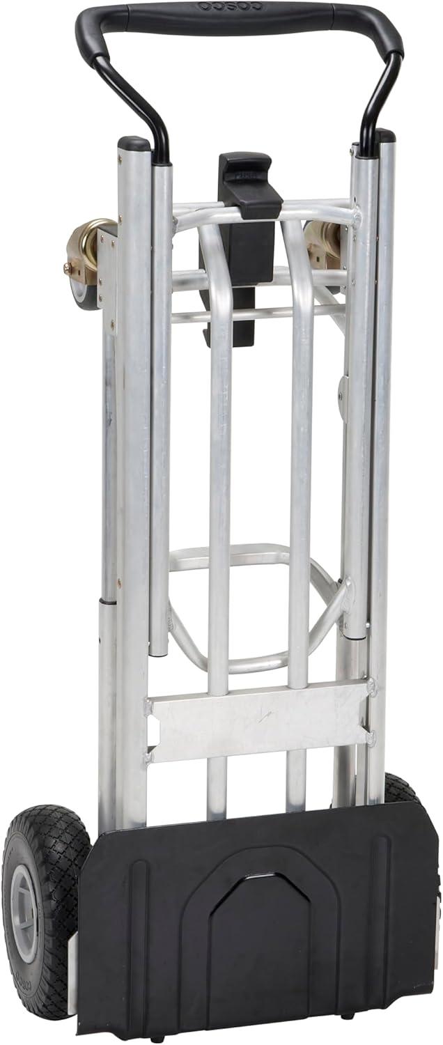 COSCO Folding 4-in-1 Hand Truck with Folding Toe Plate and Flat-Free Wheels, Silver/Black