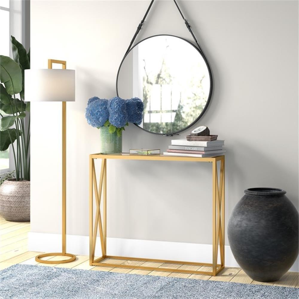 Evelyn&Zoe Arlo 36" Wide Rectangular Console Table, Blackened Bronze