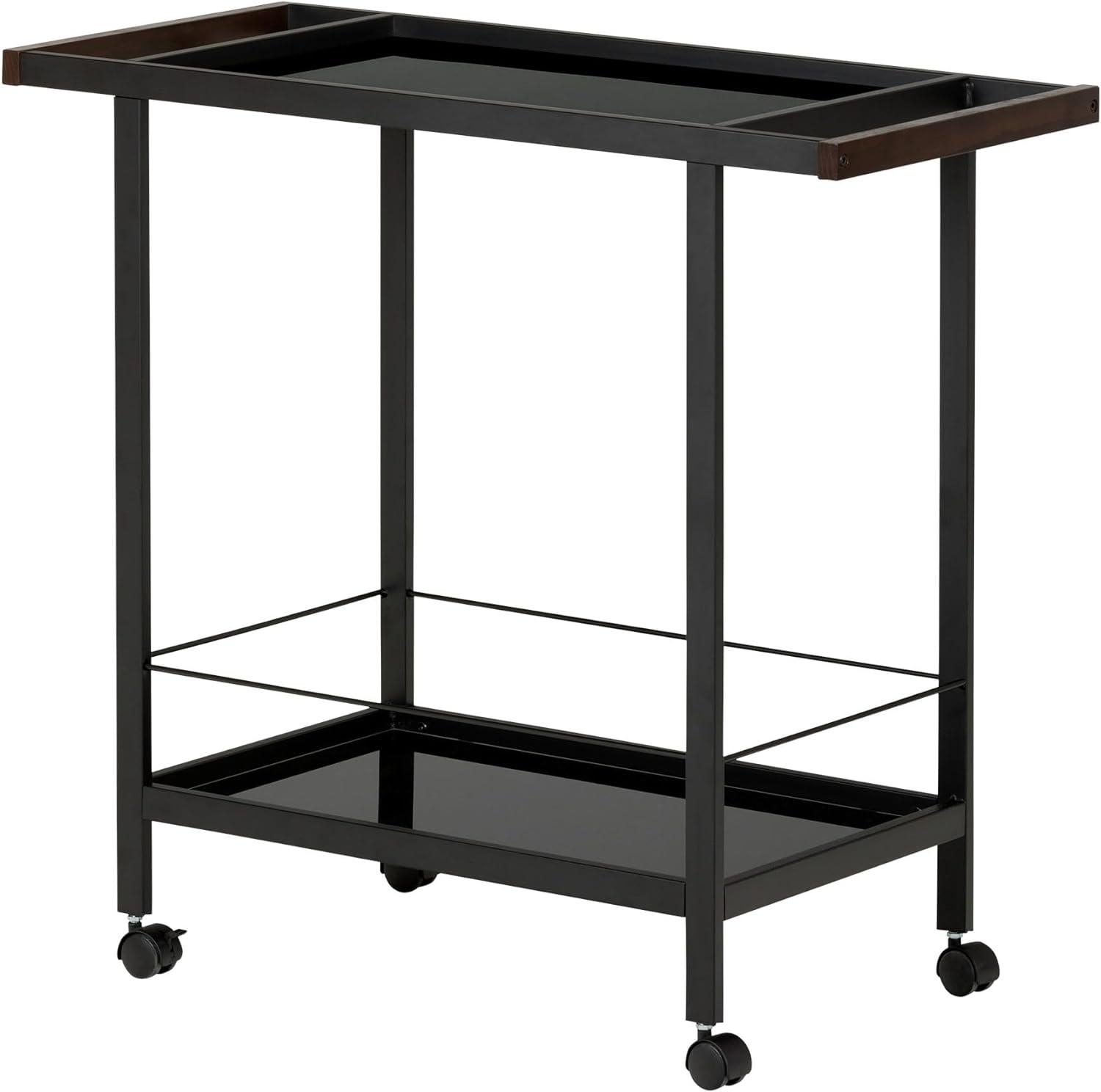 Chic City Life Black Metal Bar Cart with Wine Storage and Wheels