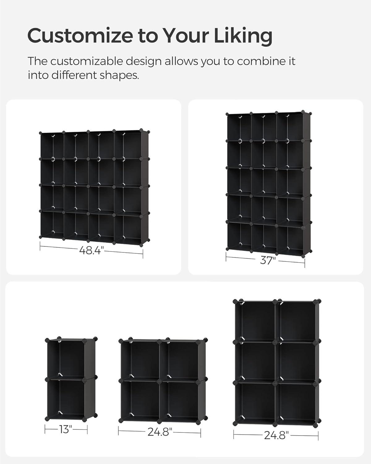 Black 16-Cube Modular Storage Organizer for Kids and Toys