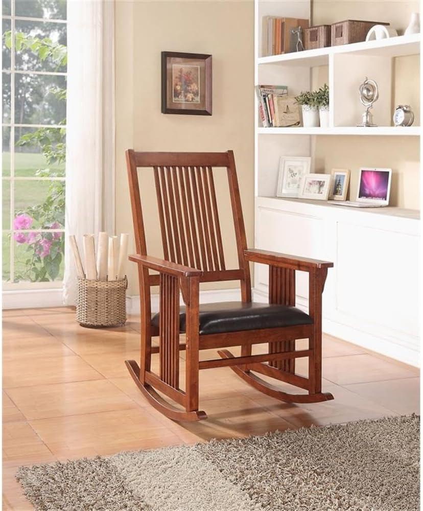 Tobacco Brown and Black Wood Rocking Chair with Slat Back