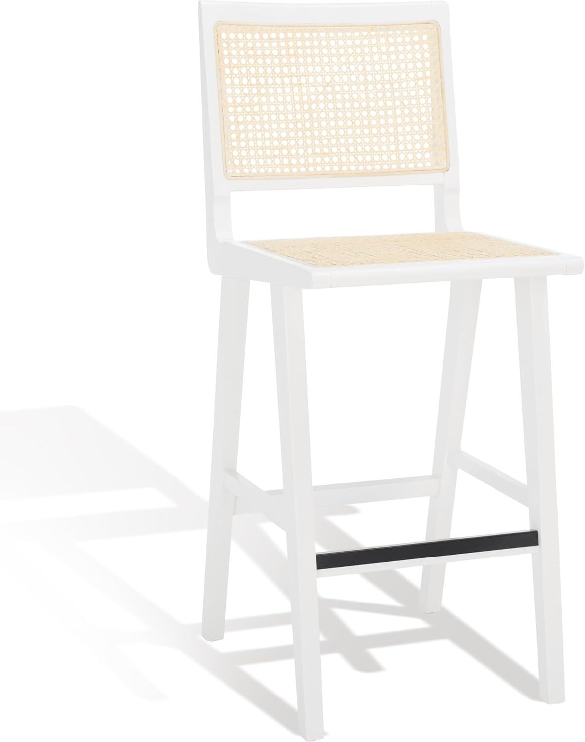 Hattie French Cane 45" Barstool in White & Natural Ash Wood