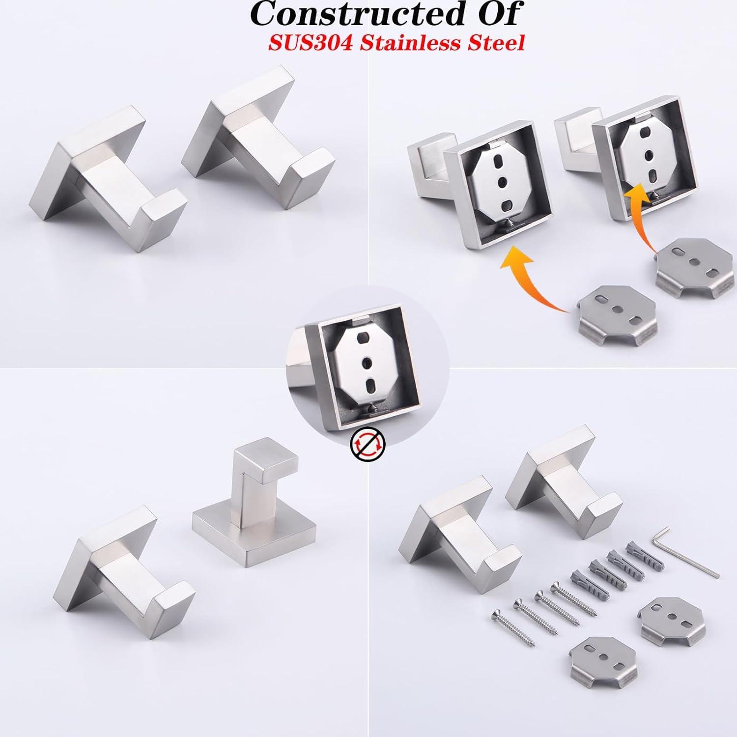 GERZWY Brushed Stainless Steel Towel Hook Robe Hook Coat Hook Heavy Duty Wall Mounted Luxury Hooks for Bathroom Hotel 2 Pack FG1607-2LS