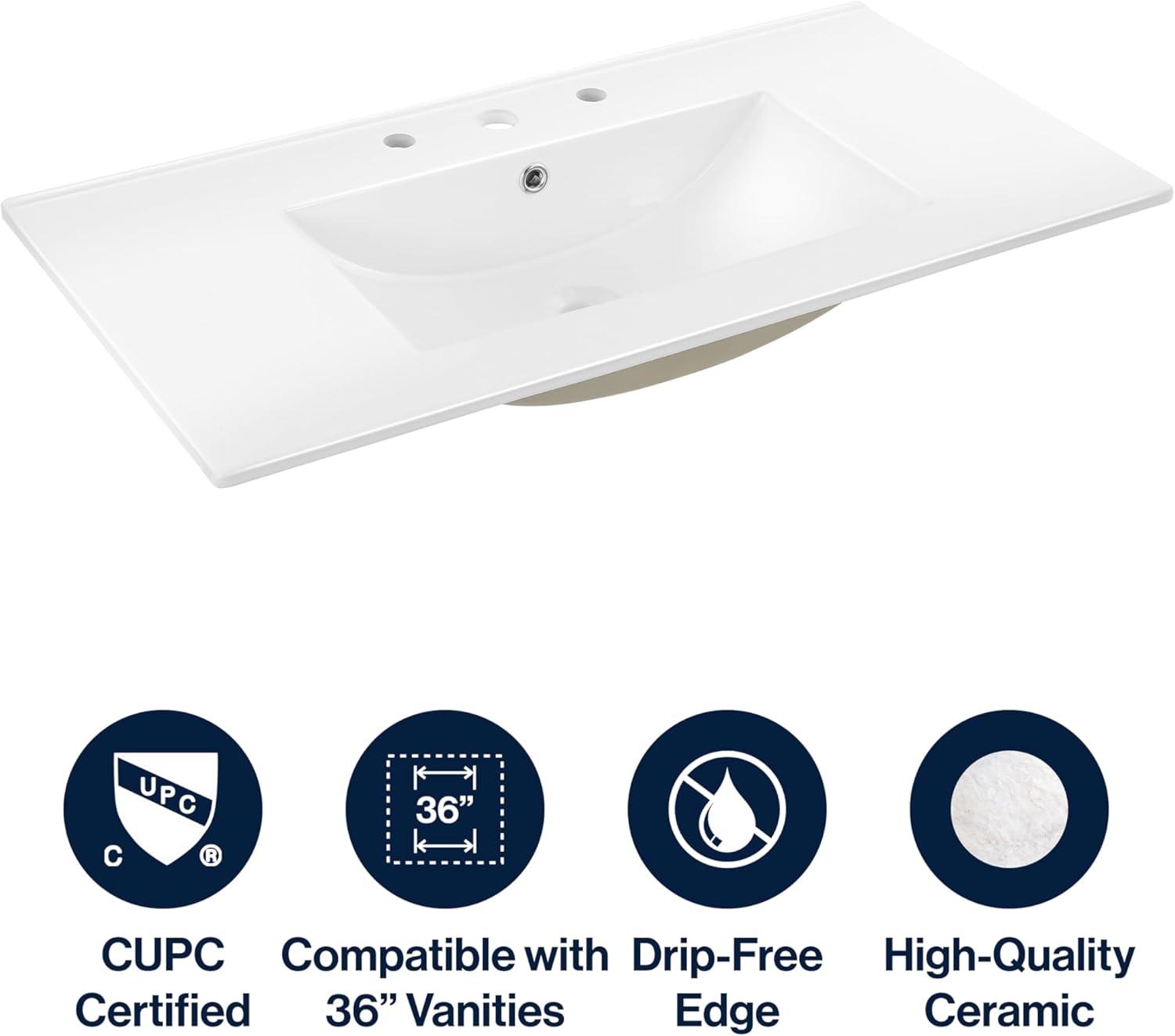 Swiss Madison 36" Zero Hole Vanity Sink Top In Glossy White