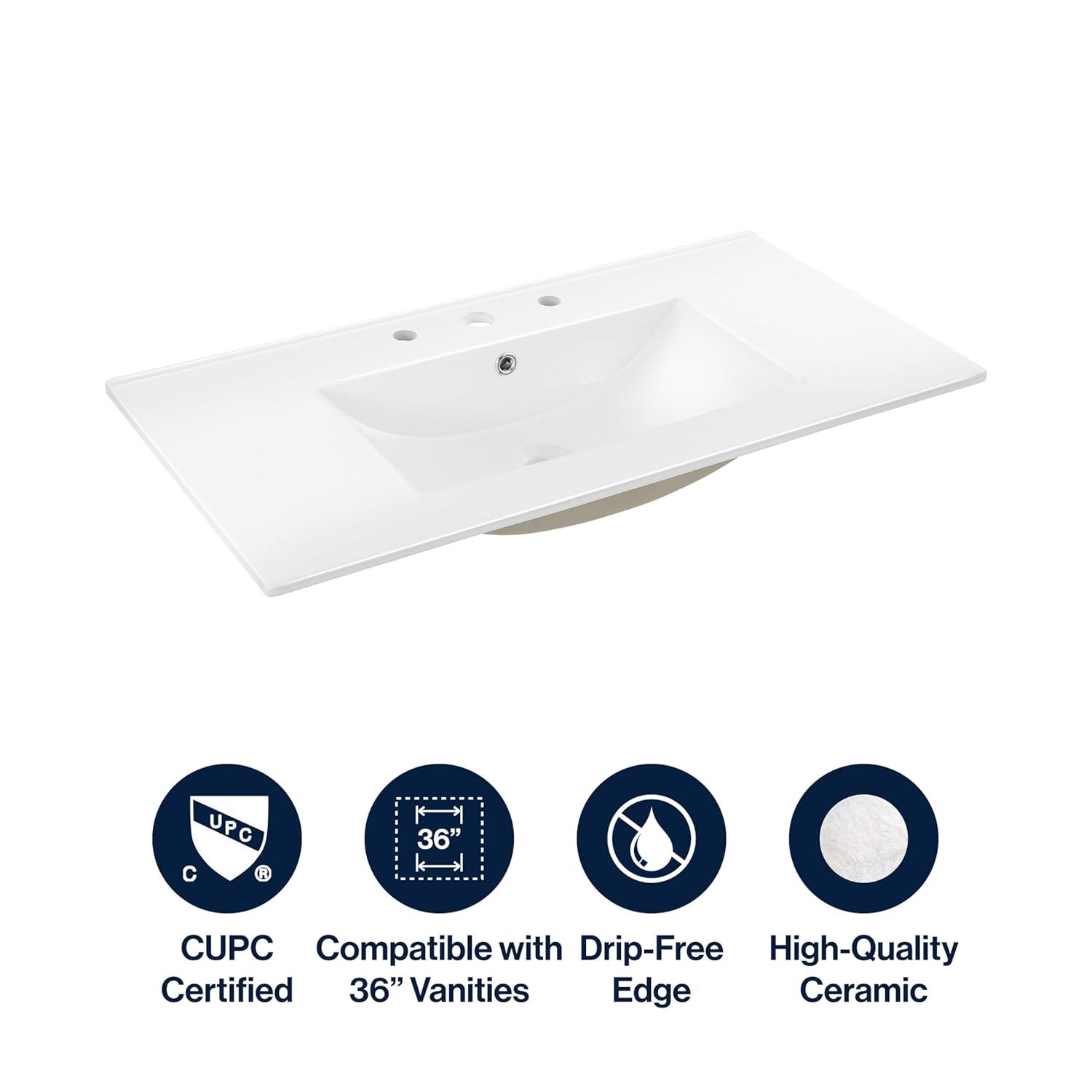 Swiss Madison 36" Zero Hole Vanity Sink Top In Glossy White