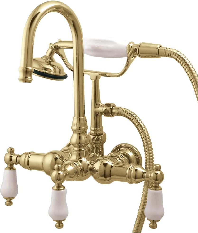 Kingston Brass Vintage Three-Handle 2-Hole Tub Wall Mount Clawfoot Tub Faucet with Hand Shower