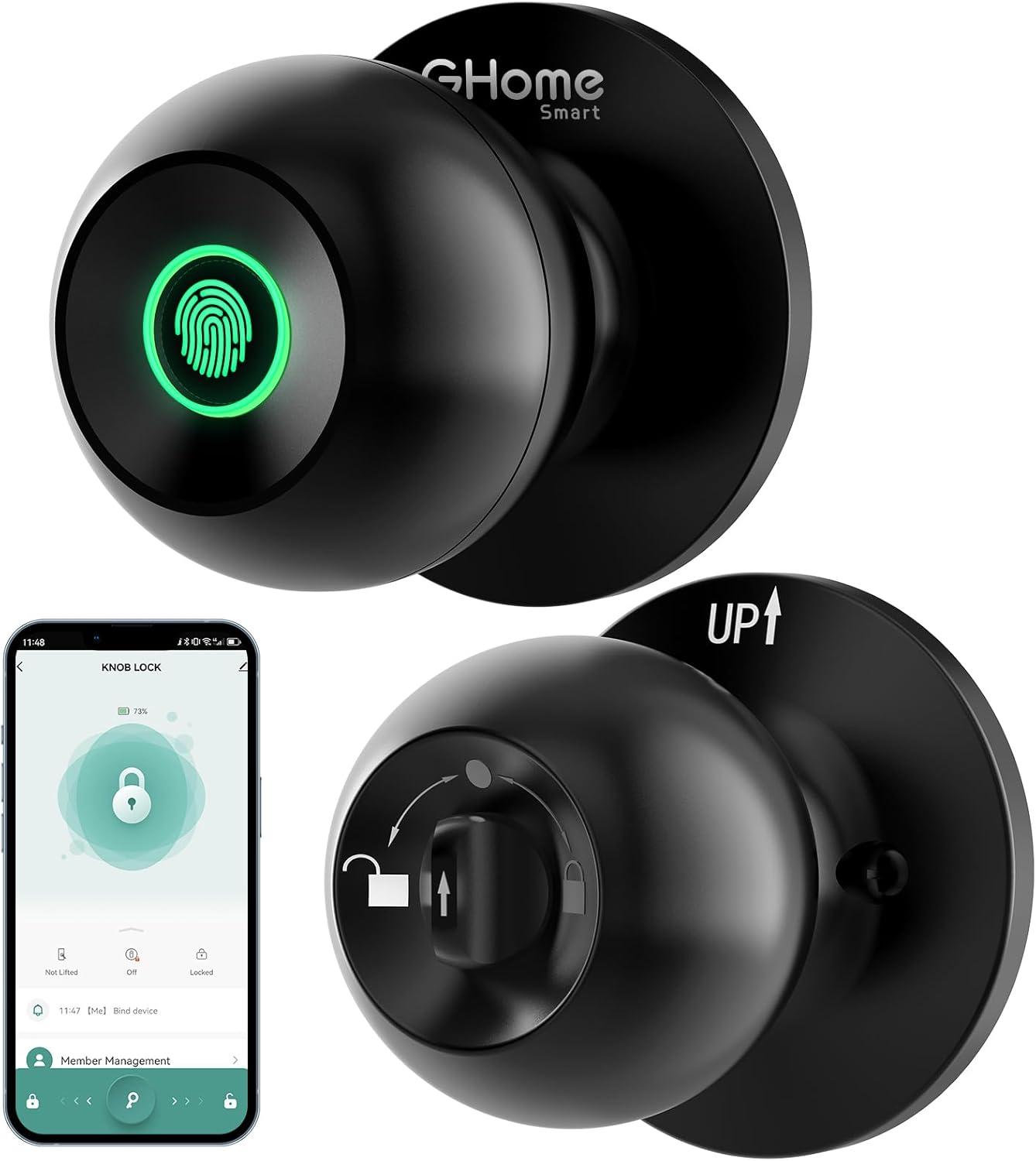 Ghome Fingerprint Smart Door Knob Lock App Control Biometric with Type-C Charge