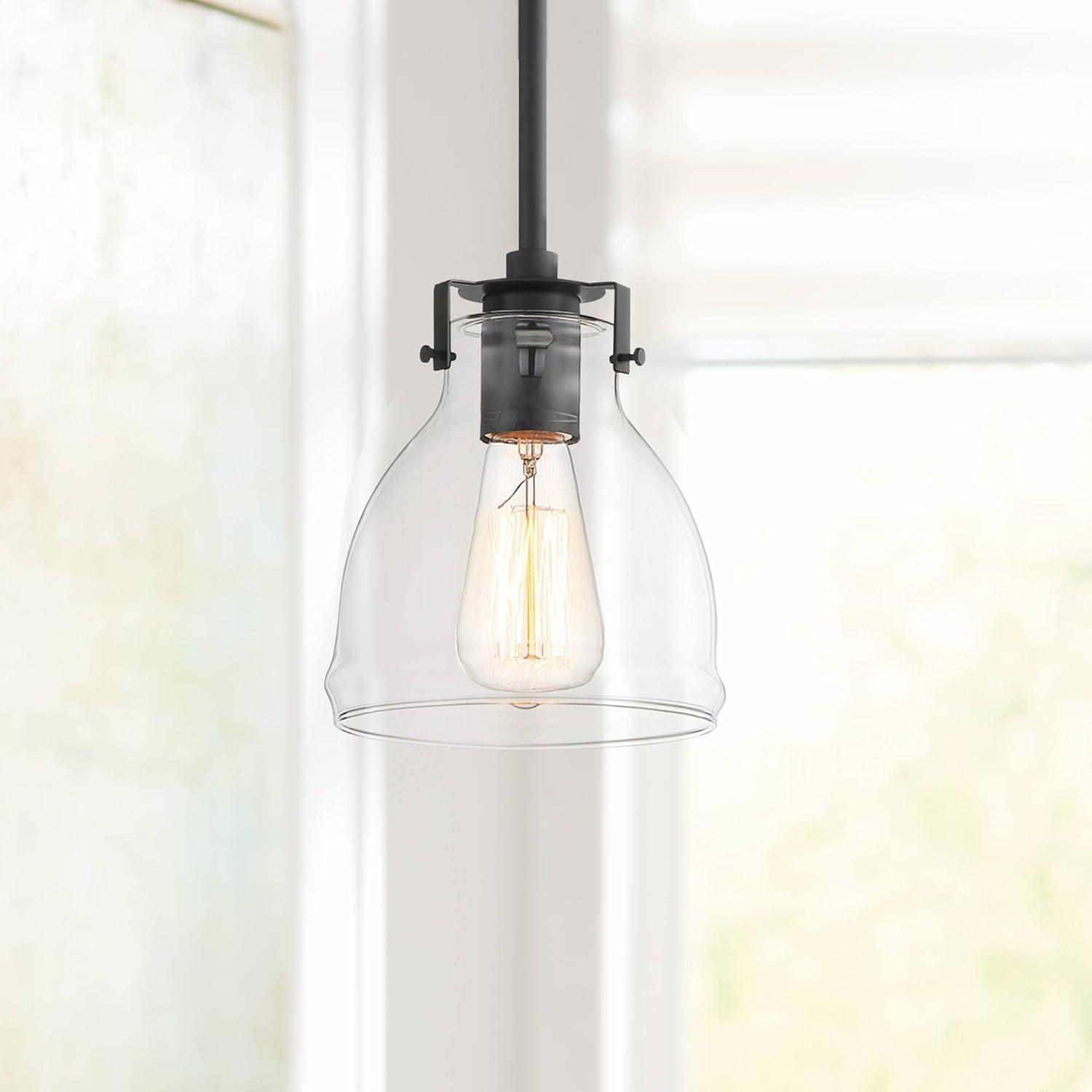 Possini Euro Design Bellis Black Mini Pendant 6" Wide Modern Industrial Clear Glass Bell Shade for Dining Room House Foyer Kitchen Island Entryway