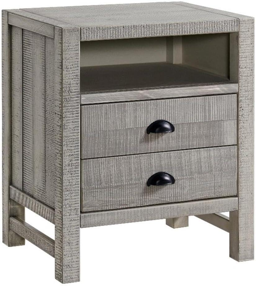 Windsor Driftwood Gray Pine Wood 2-Drawer Nightstand