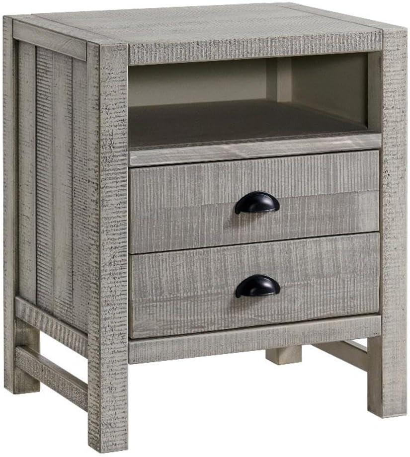 Windsor 2-Drawer Wood Nightstand for Kids Bedroom - Rustic Painted Finish, Metal Glides, Open Shelf Storage, Pine Wood Construction, 22 in. W x 17 in. D x 25 in. H, Distressed Look