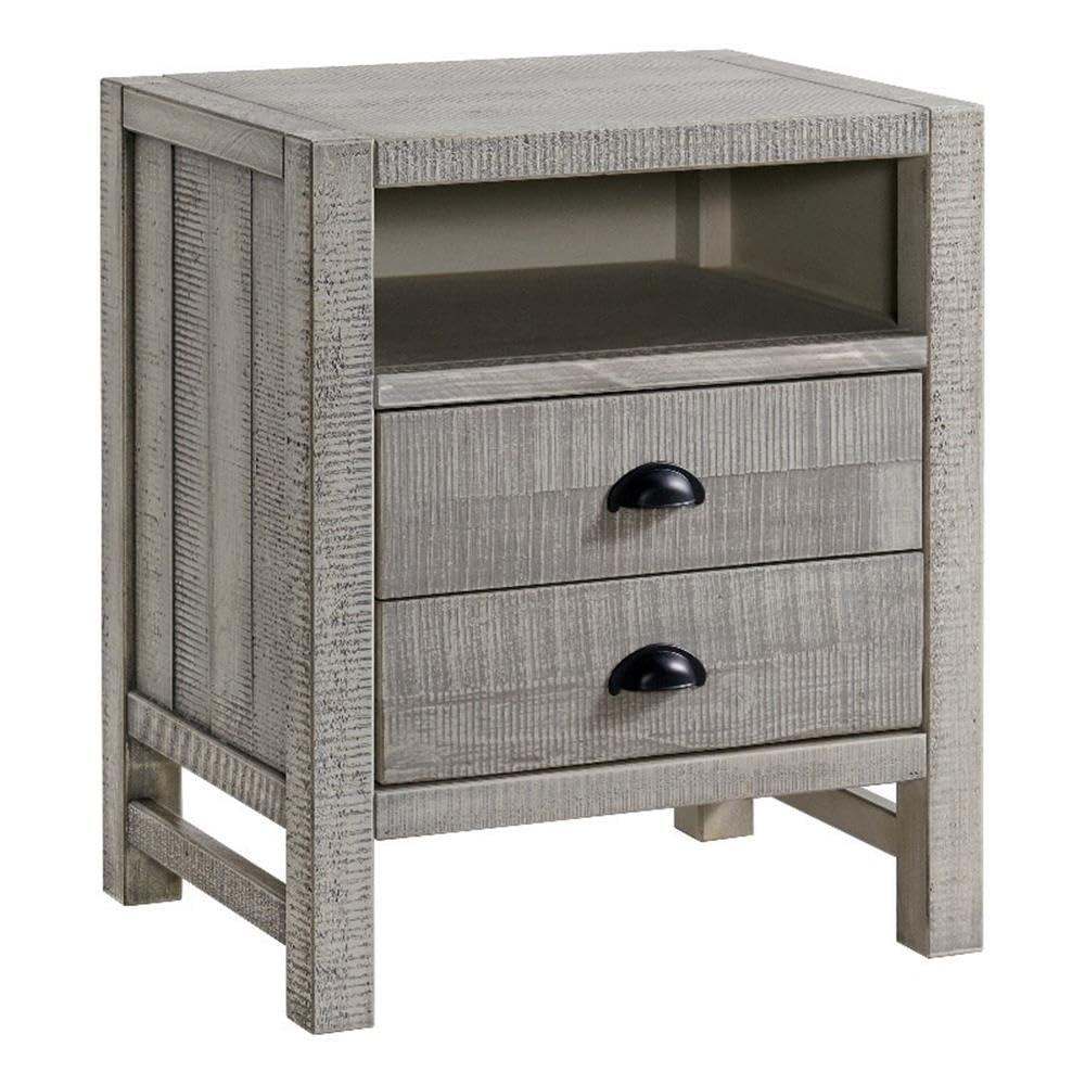 Windsor 2-Drawer Wood Nightstand for Kids Bedroom - Rustic Painted Finish, Metal Glides, Open Shelf Storage, Pine Wood Construction, 22 in. W x 17 in. D x 25 in. H, Distressed Look
