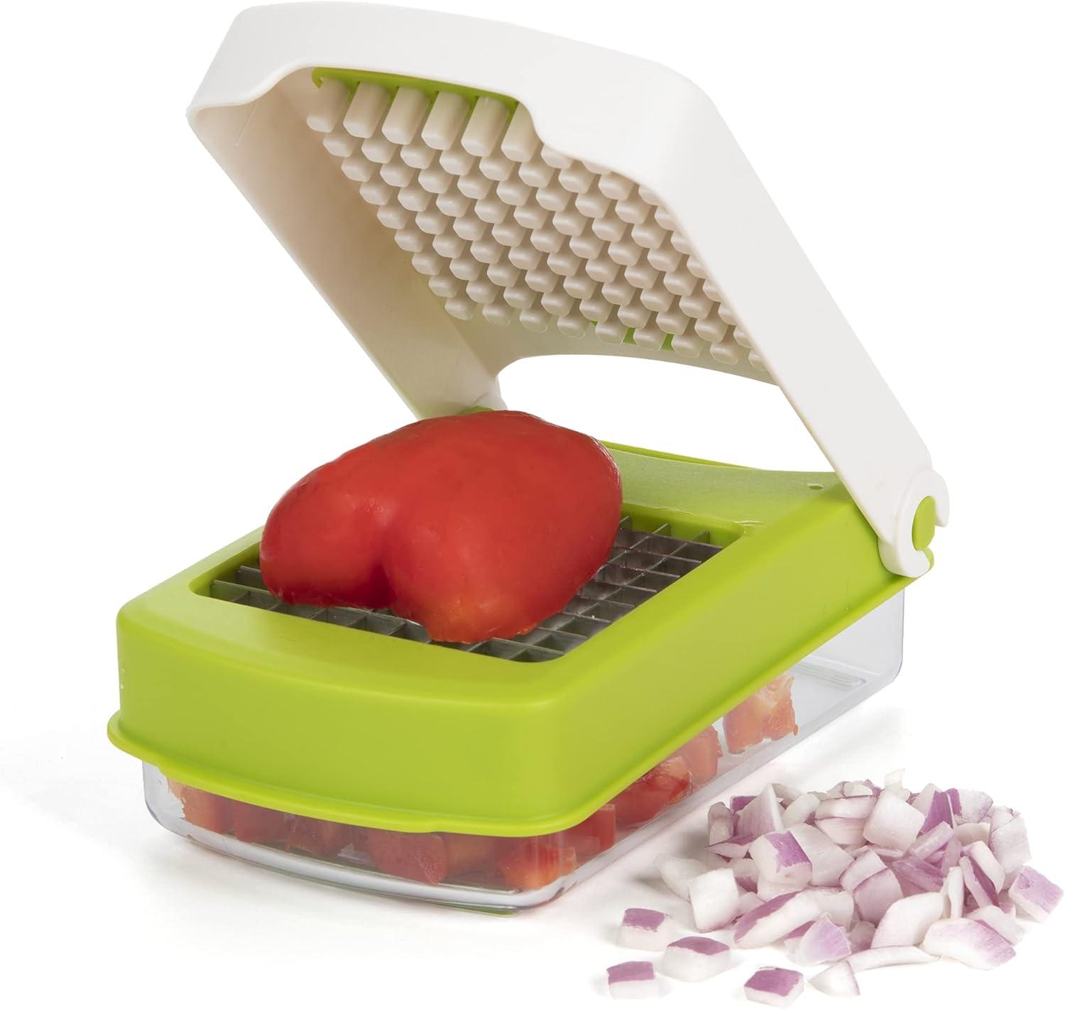 Prepworks Compact Veggie Chopper: Manual Food Chopper & Slicer, Stainless Steel Blade, Dishwasher-Safe, Green/White/Clear