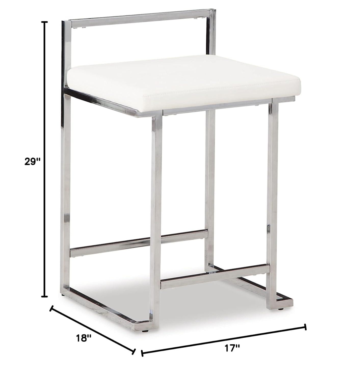 Signature Design by Ashley Madanere Contemporary Upholstered Stool with Metal Frame, 2 Count, White & Chrome