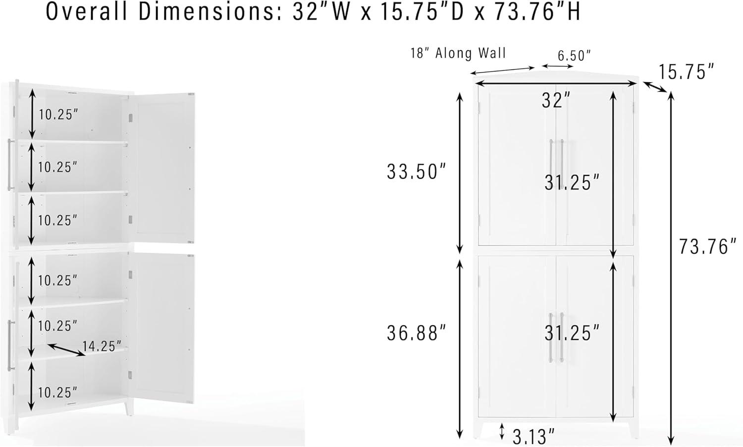 Crosley Furniture Roarke Corner Kitchen Storage Pantry Cabinet