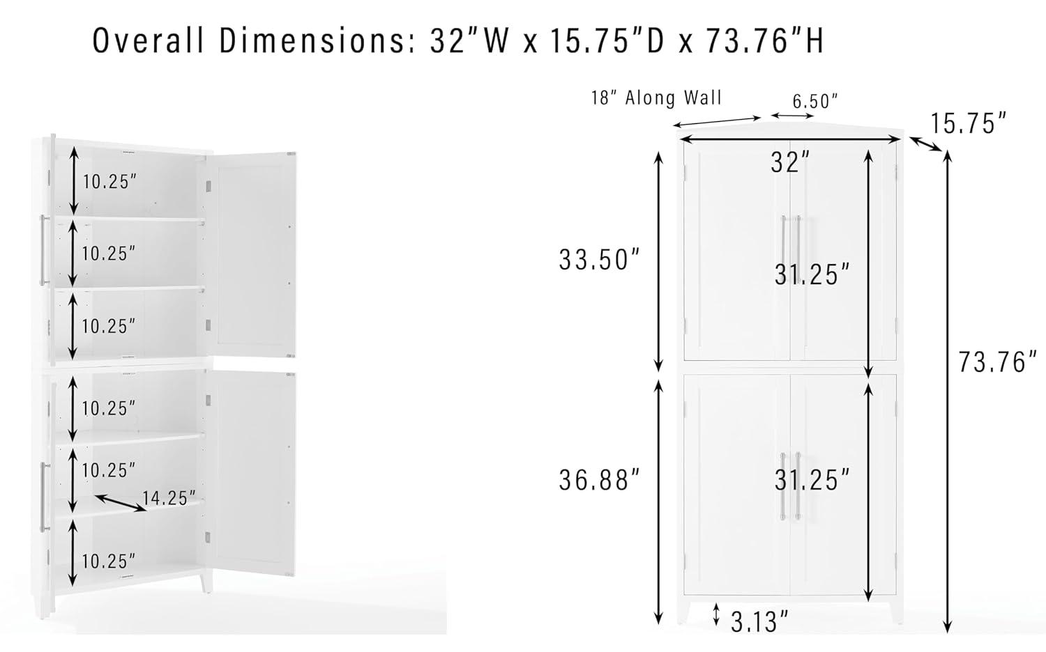 Crosley Furniture Roarke Corner Kitchen Storage Pantry Cabinet