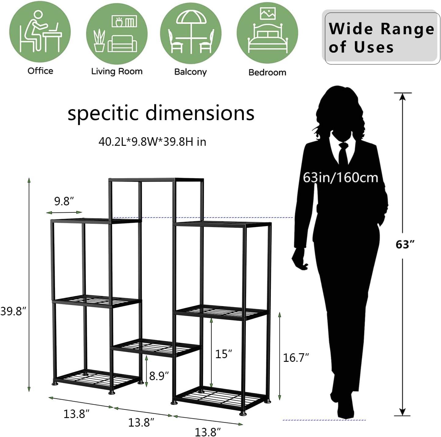 Black Coated 4-Tier Metal Plant Stand with 8 Shelves