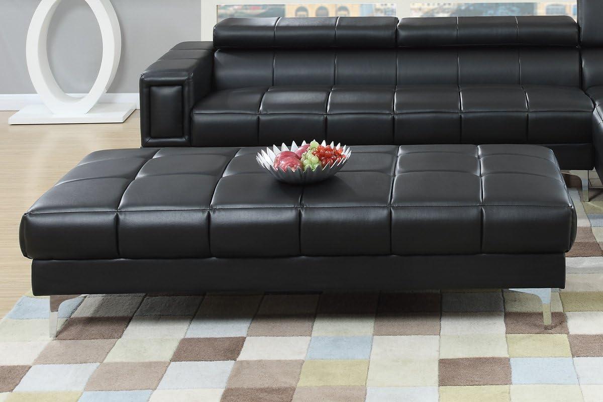 Poundex Bonded Leather Cocktail Ottoman In Black