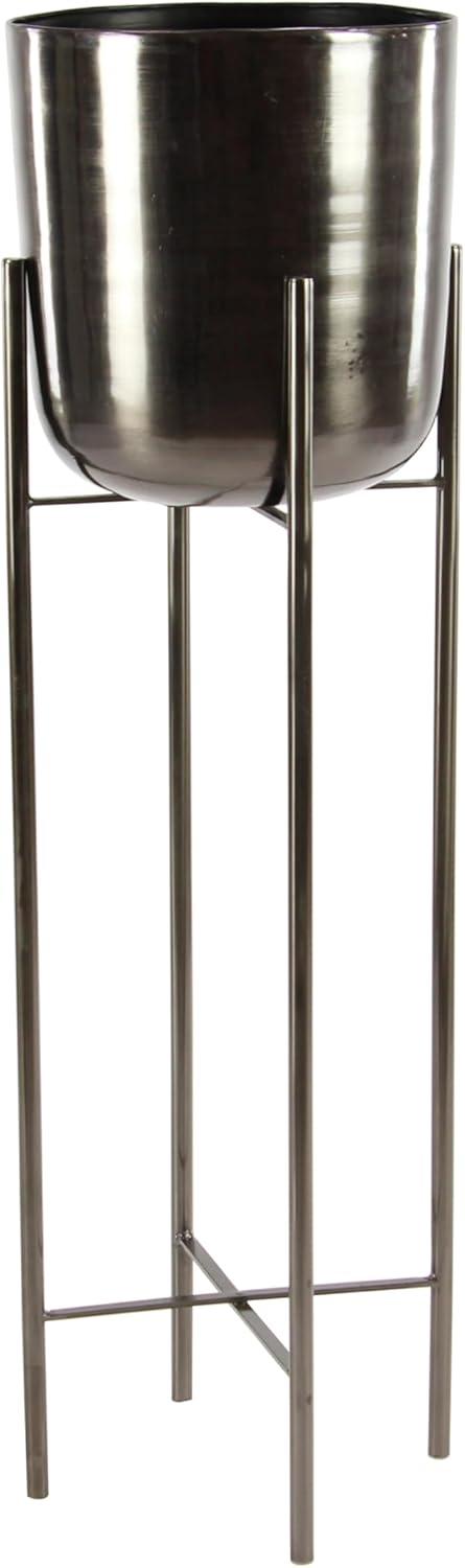 CosmoLiving by Cosmopolitan 2 - Piece Silver Metal Tall Indoor Outdoor Dome Indoor Outdoor Planter with Removable Stand Set