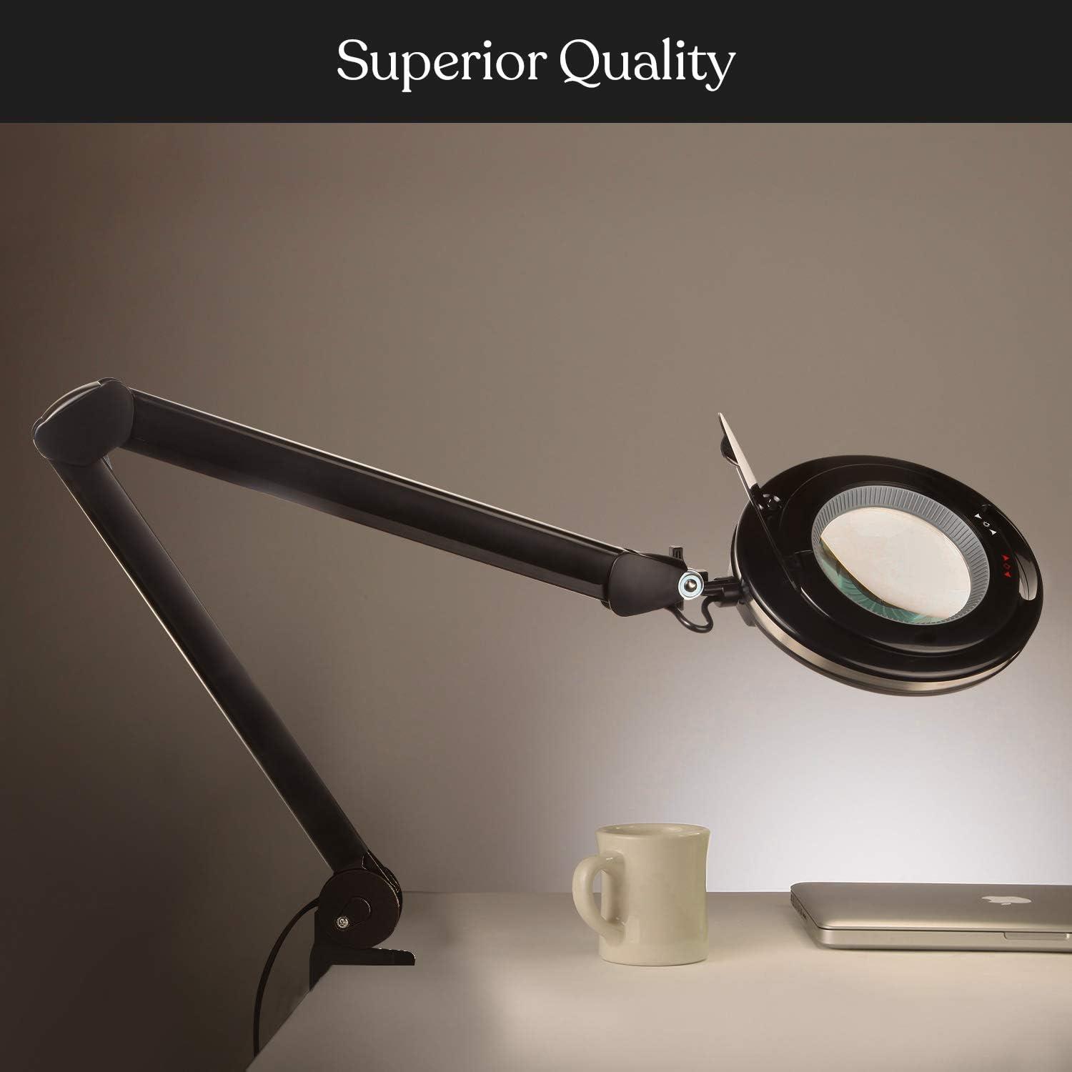 Brightech Lightview Pro 33 in. Adjustable Swing Arm Integrated 2.25X Magnifying Dimmable LED Desk Clamp Lamp