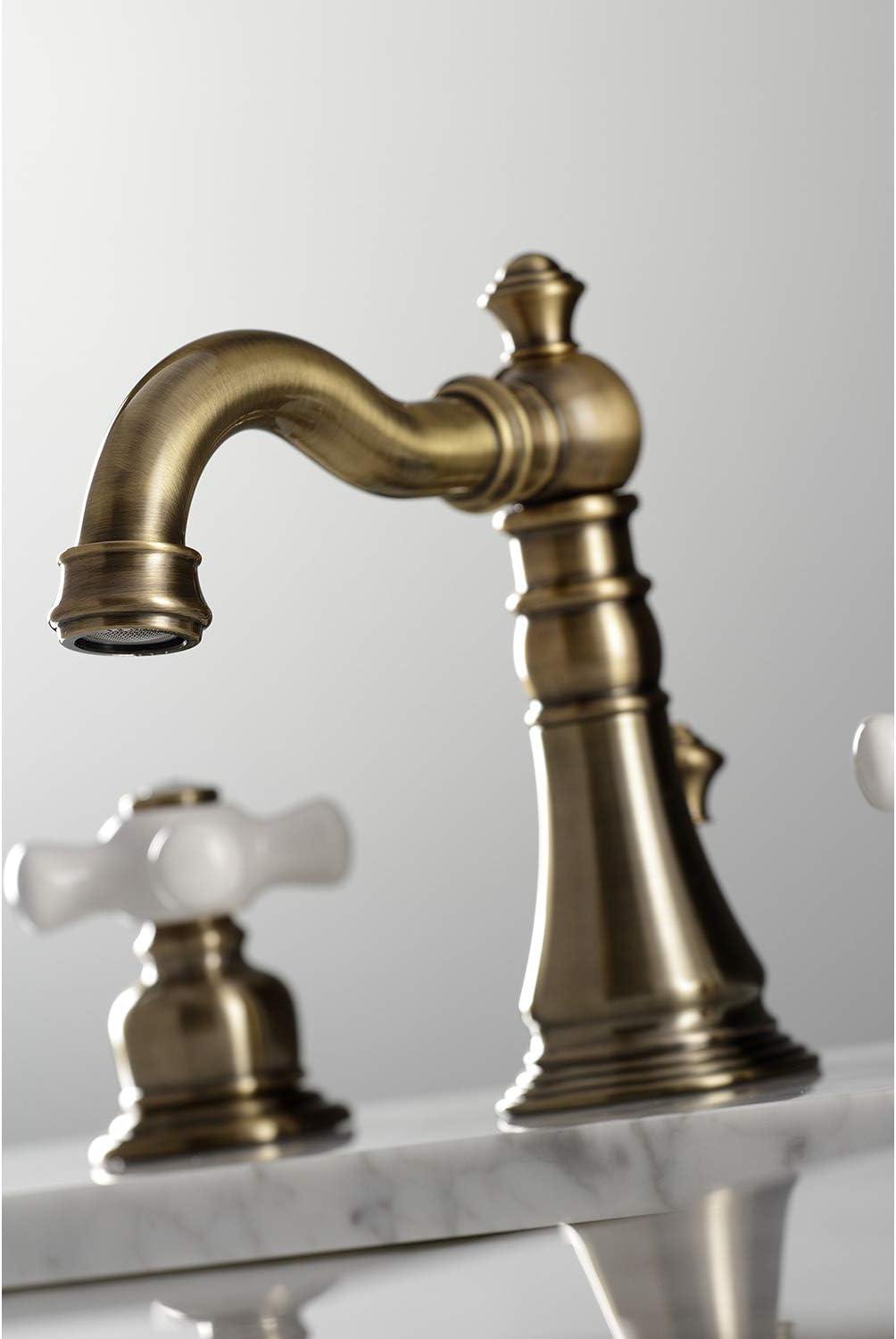 Kingston Brass American Classic Two-Handle 3-Hole Deck Mount Widespread Bathroom Faucet with Pop-Up Drain