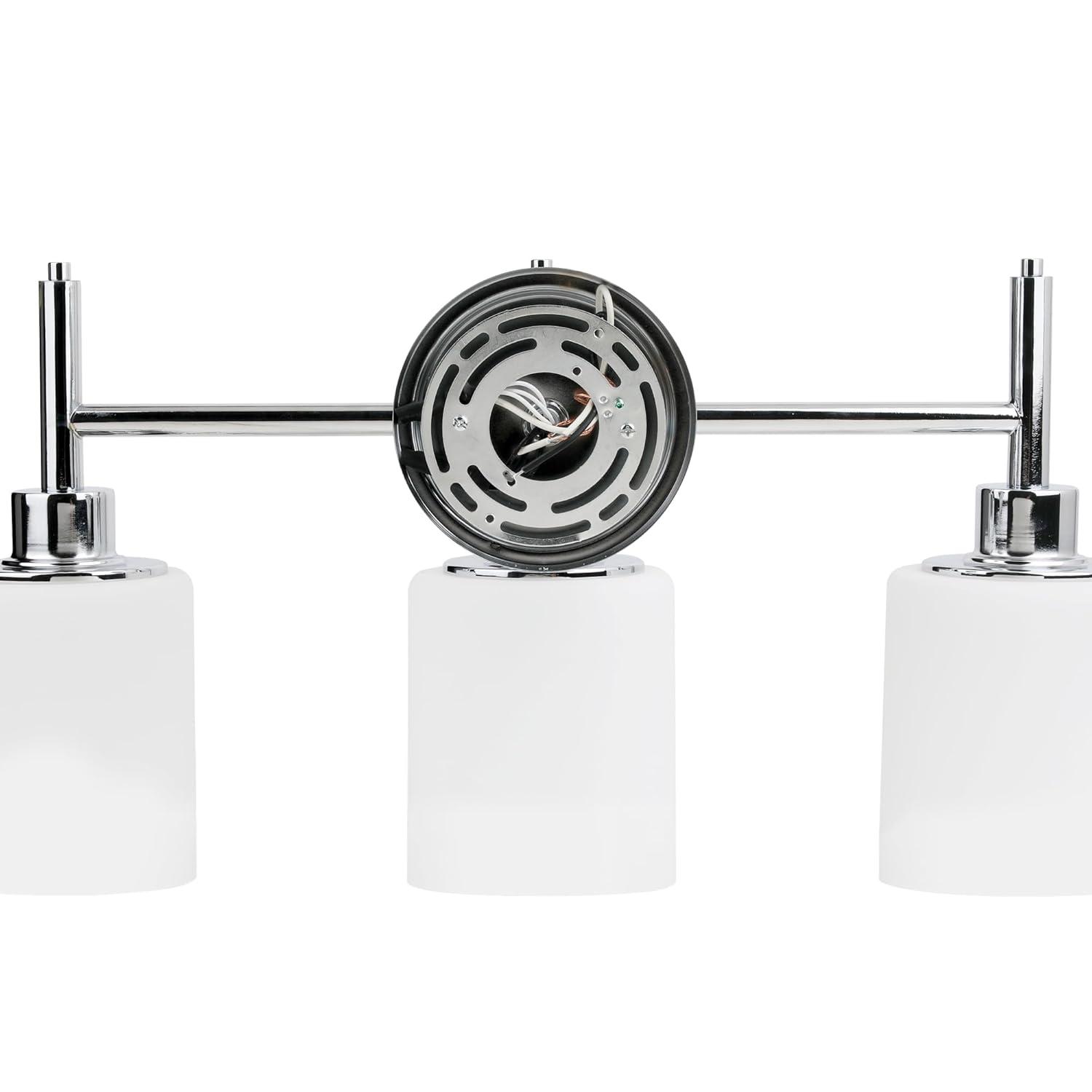 Aubrey Transitional 3-Light Indoor Bathroom Vanity Light – Above the Mirror, Dimmable, Damp Listed – Frosted Glass and Polished Chrome – Design House, 589770