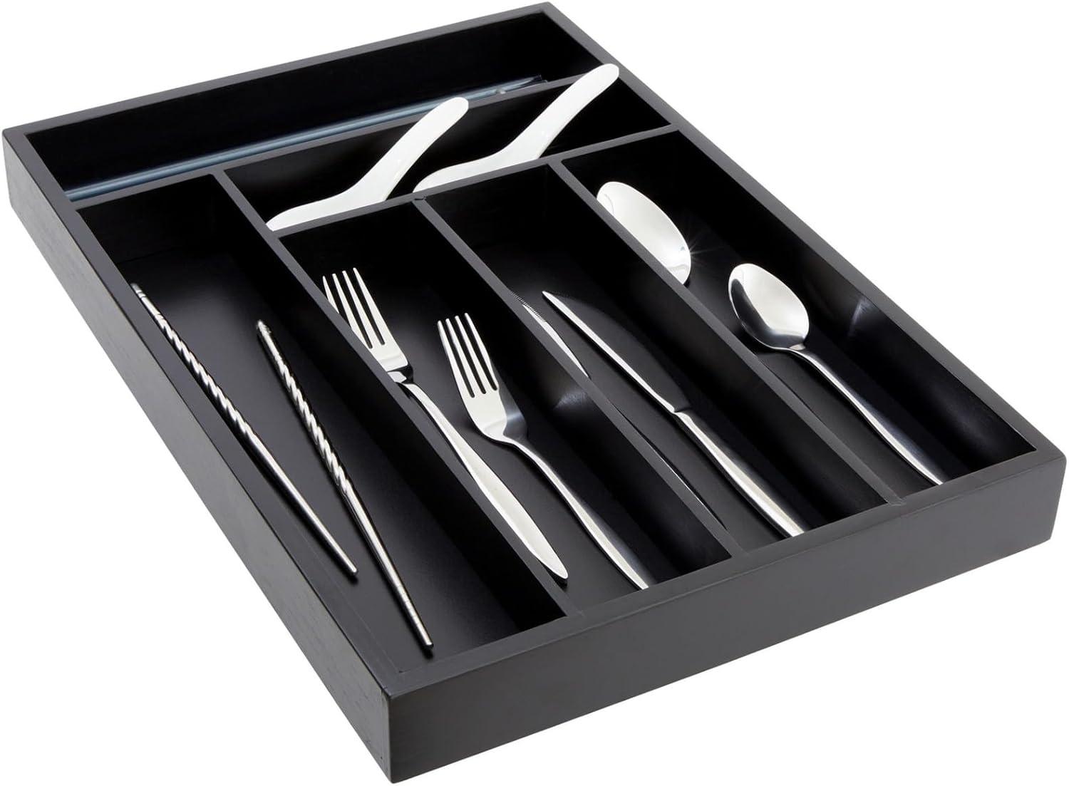 Juvale Bamboo Silverware Drawer Organizer Tray for Kitchen, Black, 17 x 12 Inches