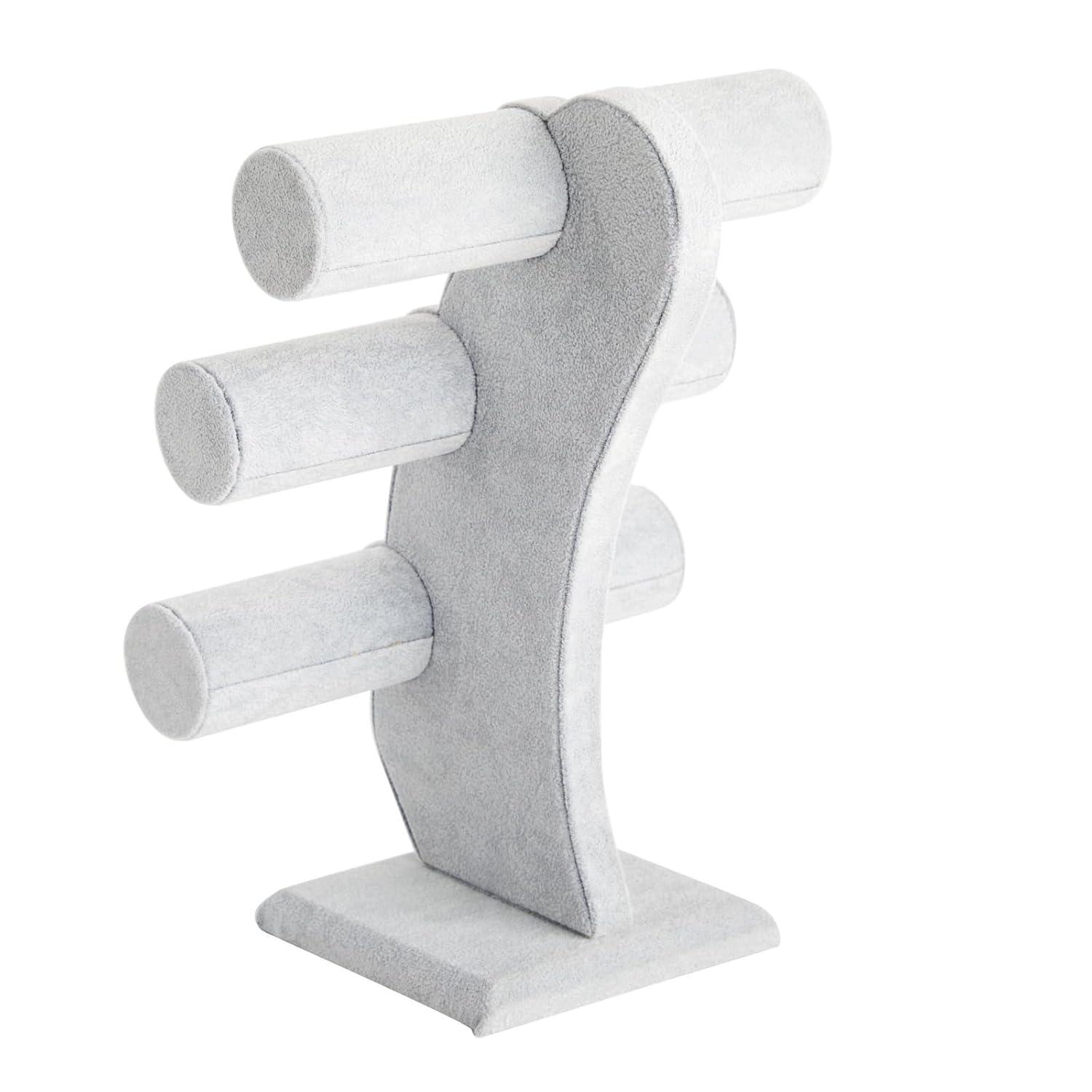 Juvale Velvet 3-Tier Jewelry Holder for Necklaces and Bracelets - Organizer Tower and Display for Selling (Gray)