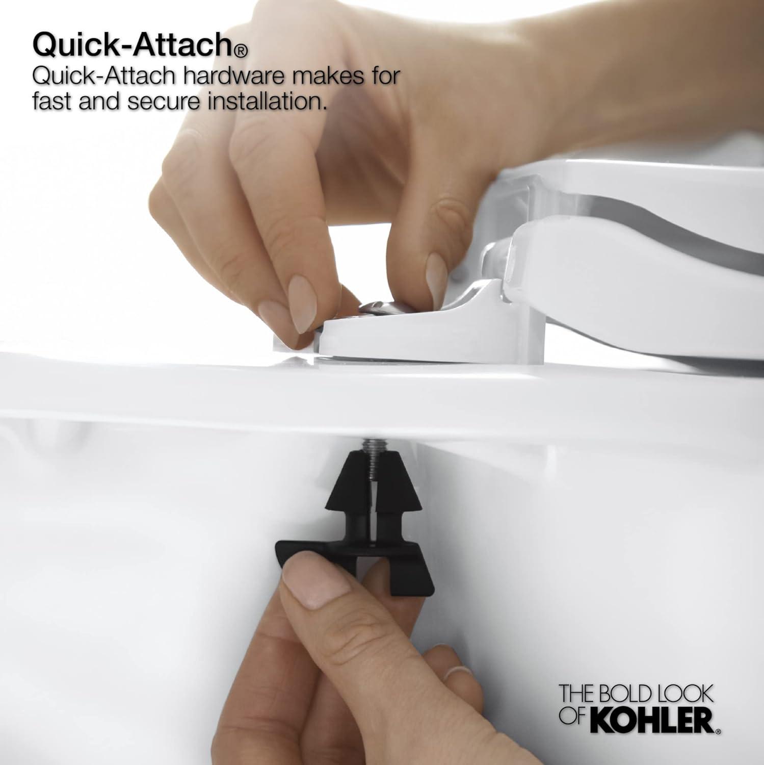 KOHLER 4636-RL-0 Cachet ReadyLatch Elongated Toilet Seat, Quiet-Close Lid and Seat, Countoured Seat, Grip-Tight Bumpers and Installation Hardware, White