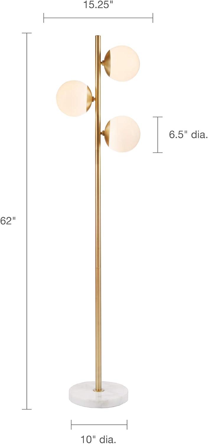 Holloway 62" White and Gold 3-Globe Marble Base Floor Lamp