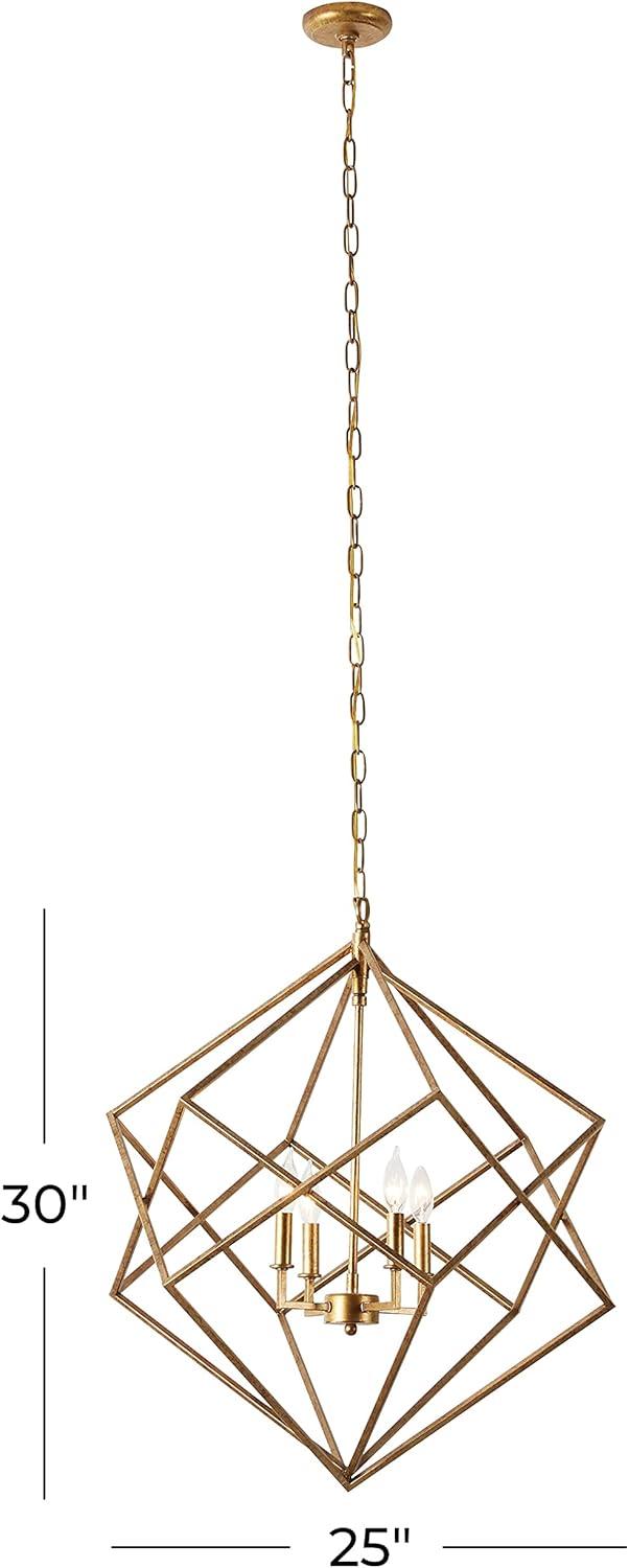 Modern Metal Chandelier with Link Style Chain Gold - Olivia & May: Ceiling Lighting, Geometric Design, E12 Socket