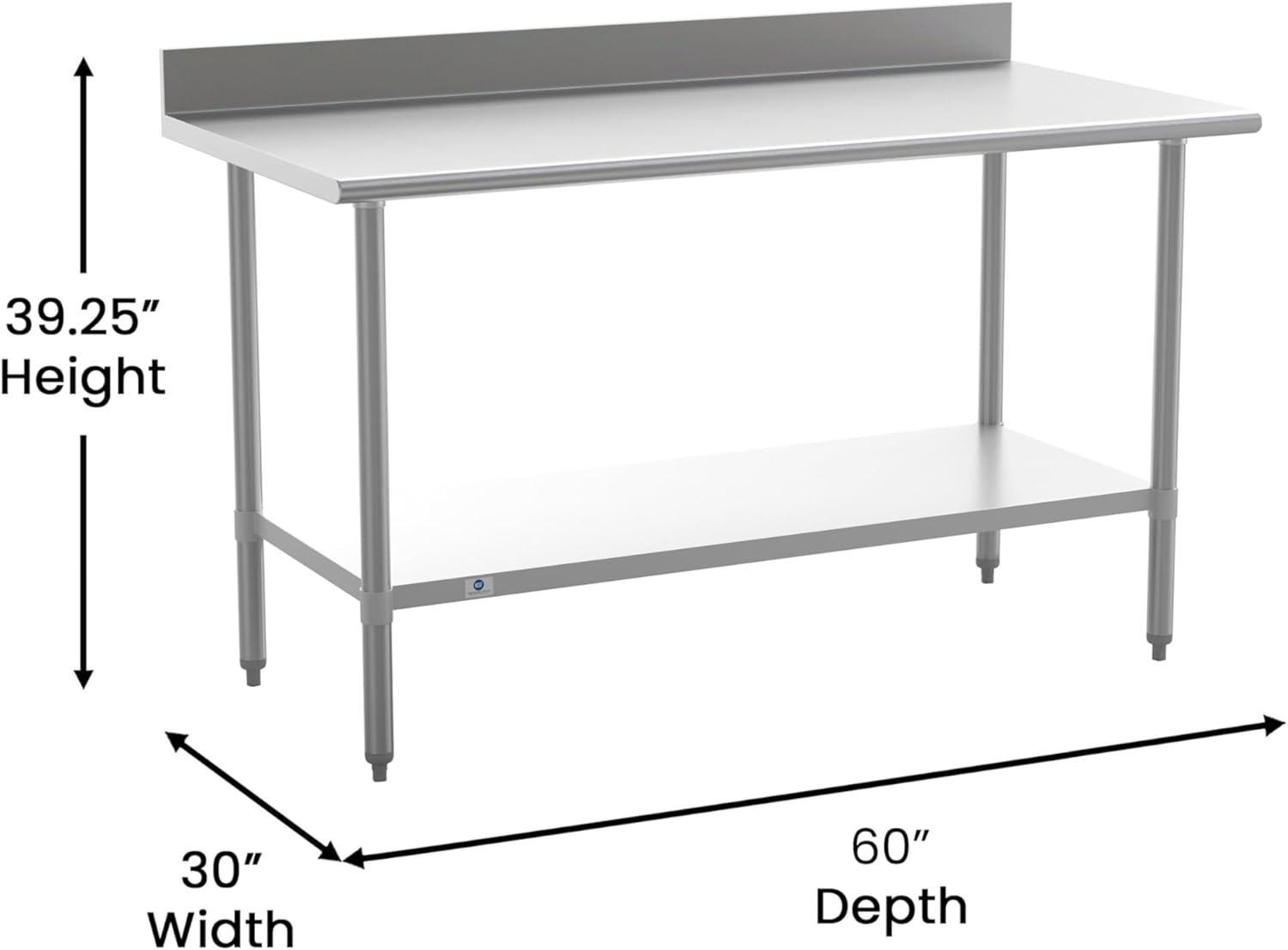 Flash Furniture Commercial Stainless Steel Kitchen Prep and Work Table with Shelf and Backsplash