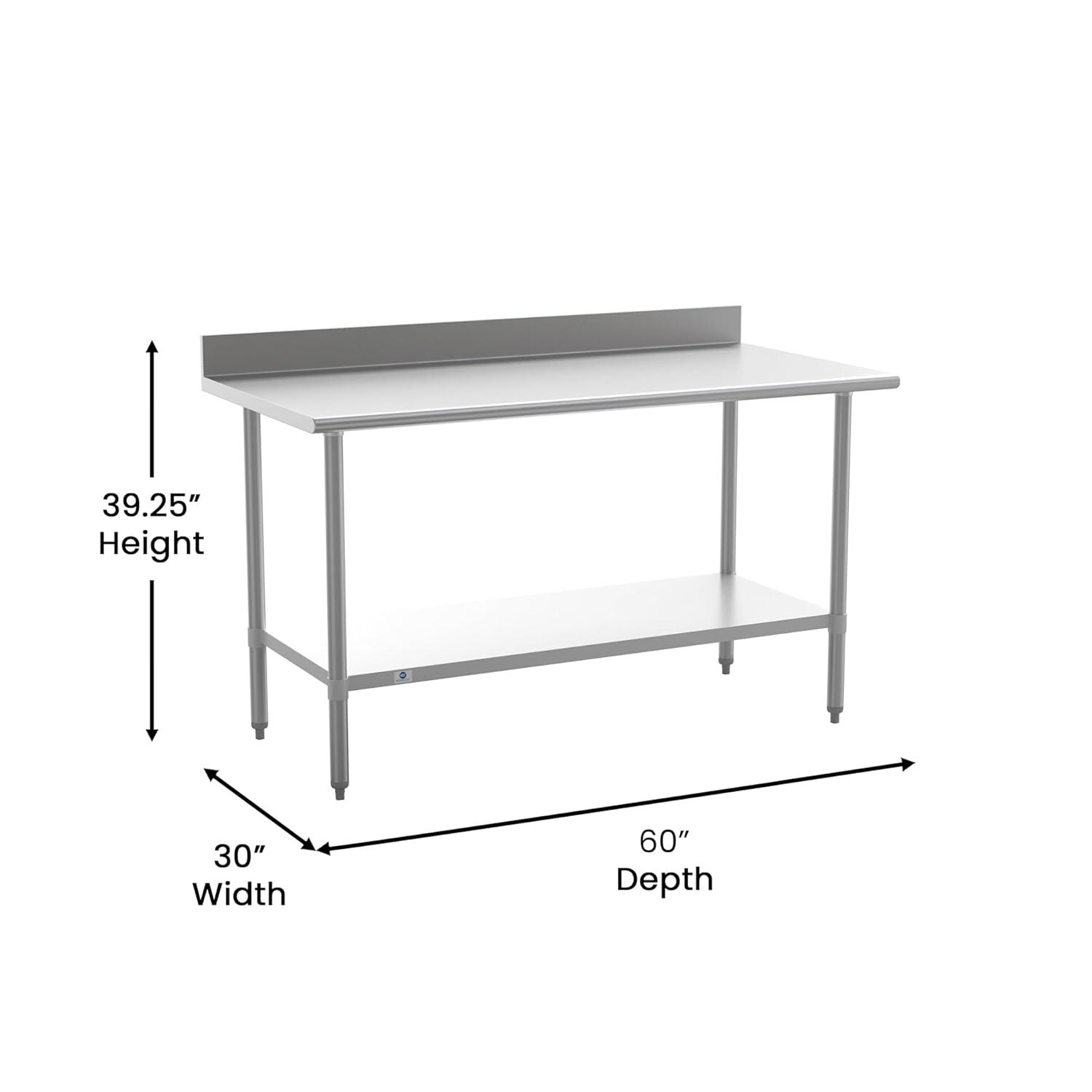 Flash Furniture Commercial Stainless Steel Kitchen Prep and Work Table with Shelf and Backsplash