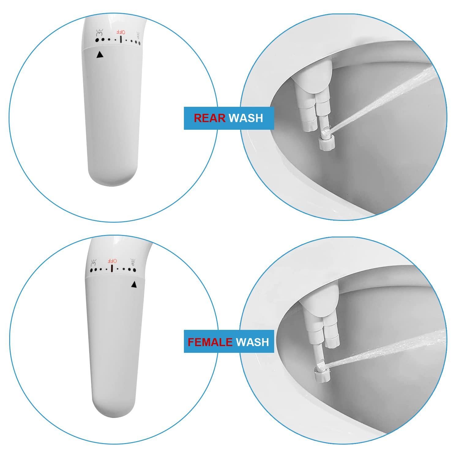 Bidet Attachment for Toilet - WITHLENT Ultra-Slim Bidet Non-Electric Dual Nozzle(Frontal & Rear Wash) Adjustable Water Pressure, Fresh Water Bidet Toilet Seat Attachment + Portable Bidet