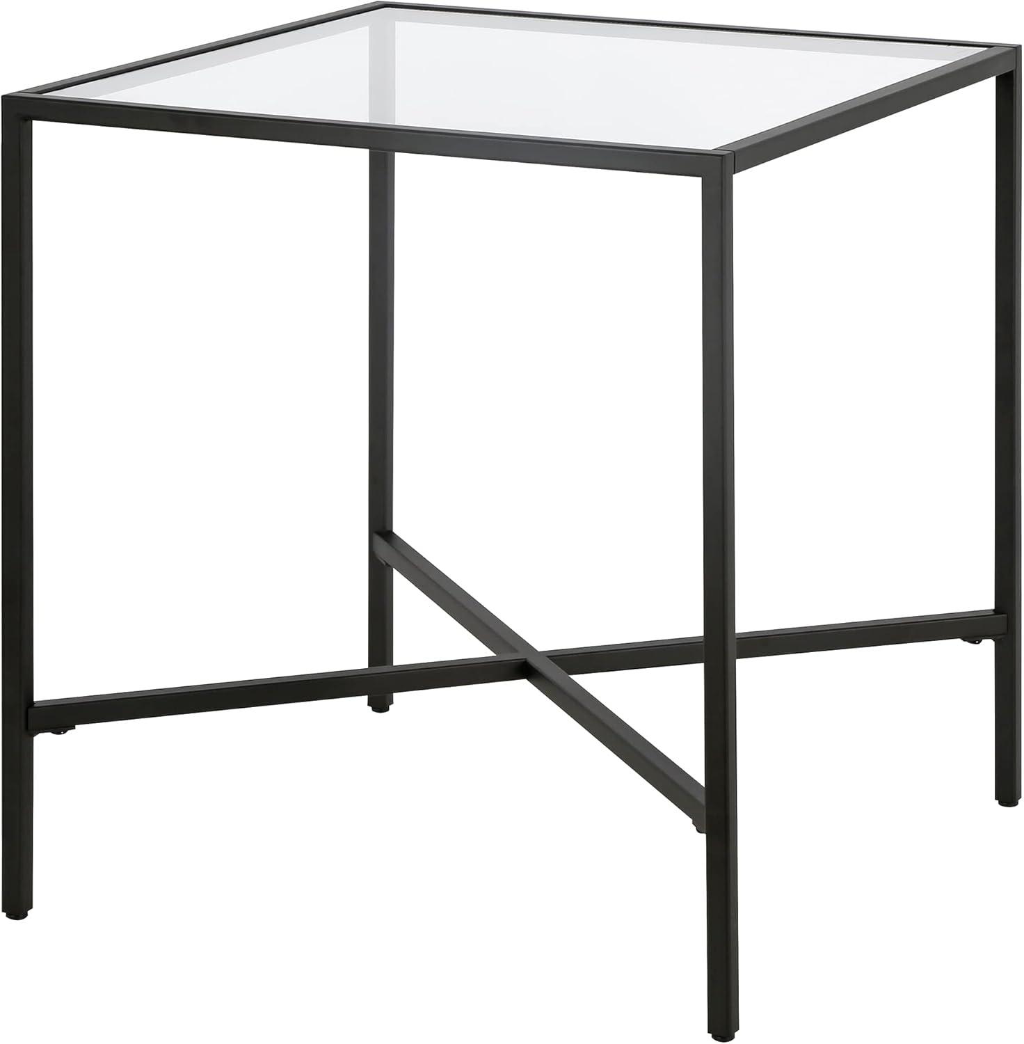 Evelyn&Zoe Henley 20" Wide Square Side Table with Glass Top, Blackened Bronze