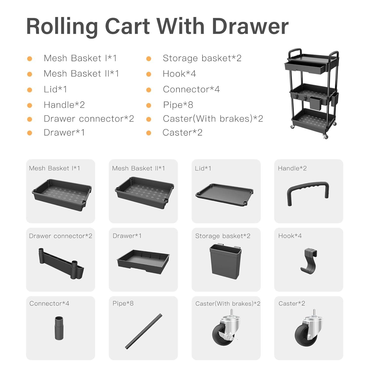 WZTO 3-Tier Rolling Utility Cart 3-Tier Multifunctional Storage Organizer Supply Holder Quiet Multifunctional Organizer for Salon Hospitals Bathroom Kitchen exceptional