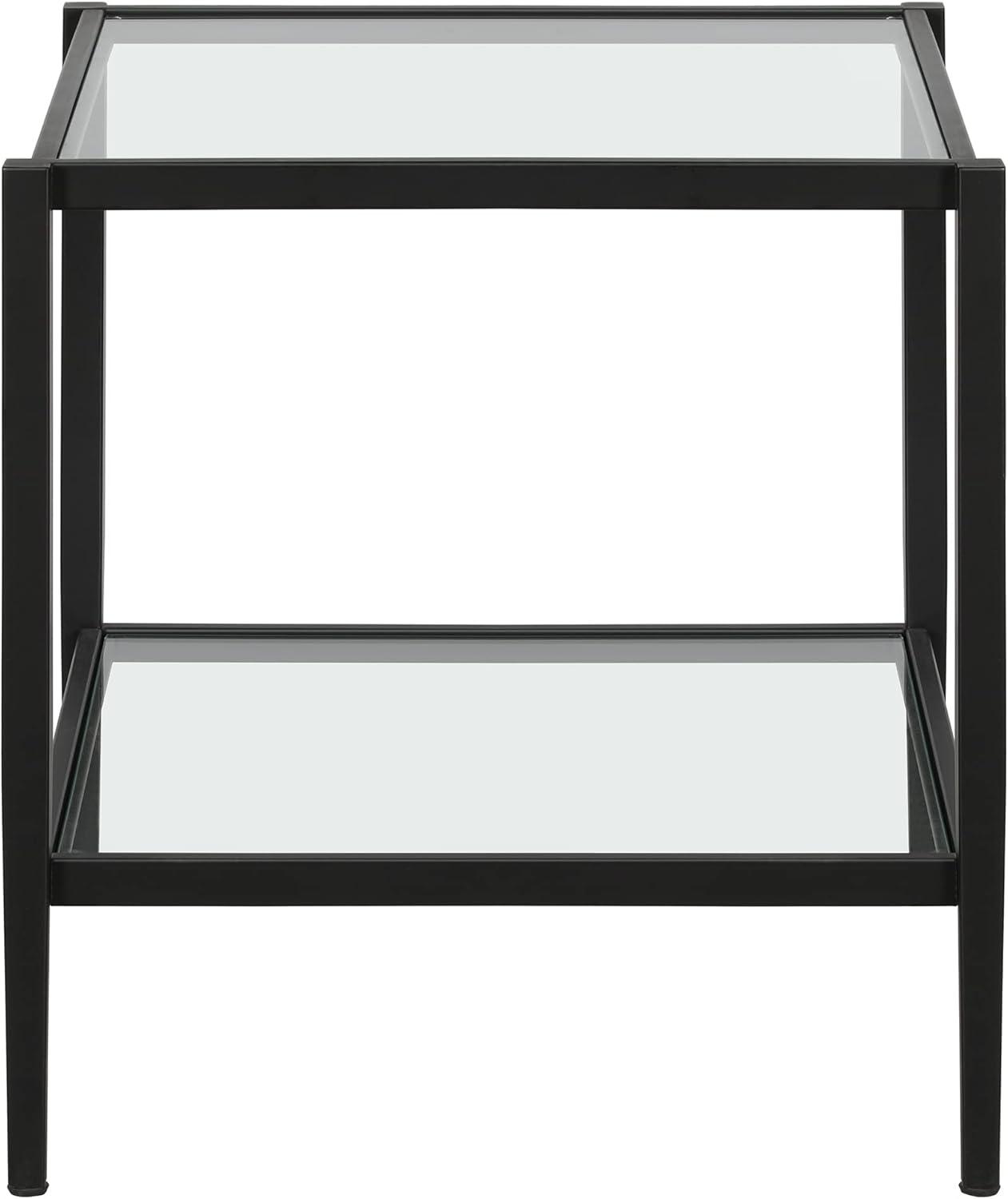 Evelyn&Zoe Hera 20" Wide Square Side Table with Glass Shelf, Blackened Bronze