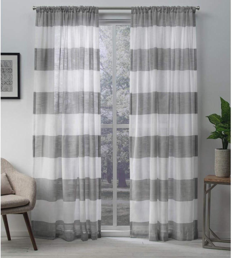 Exclusive Home Darma Sheer Linen Rod Pocket Curtain Panel Pair, 50"x108", Black Pearl